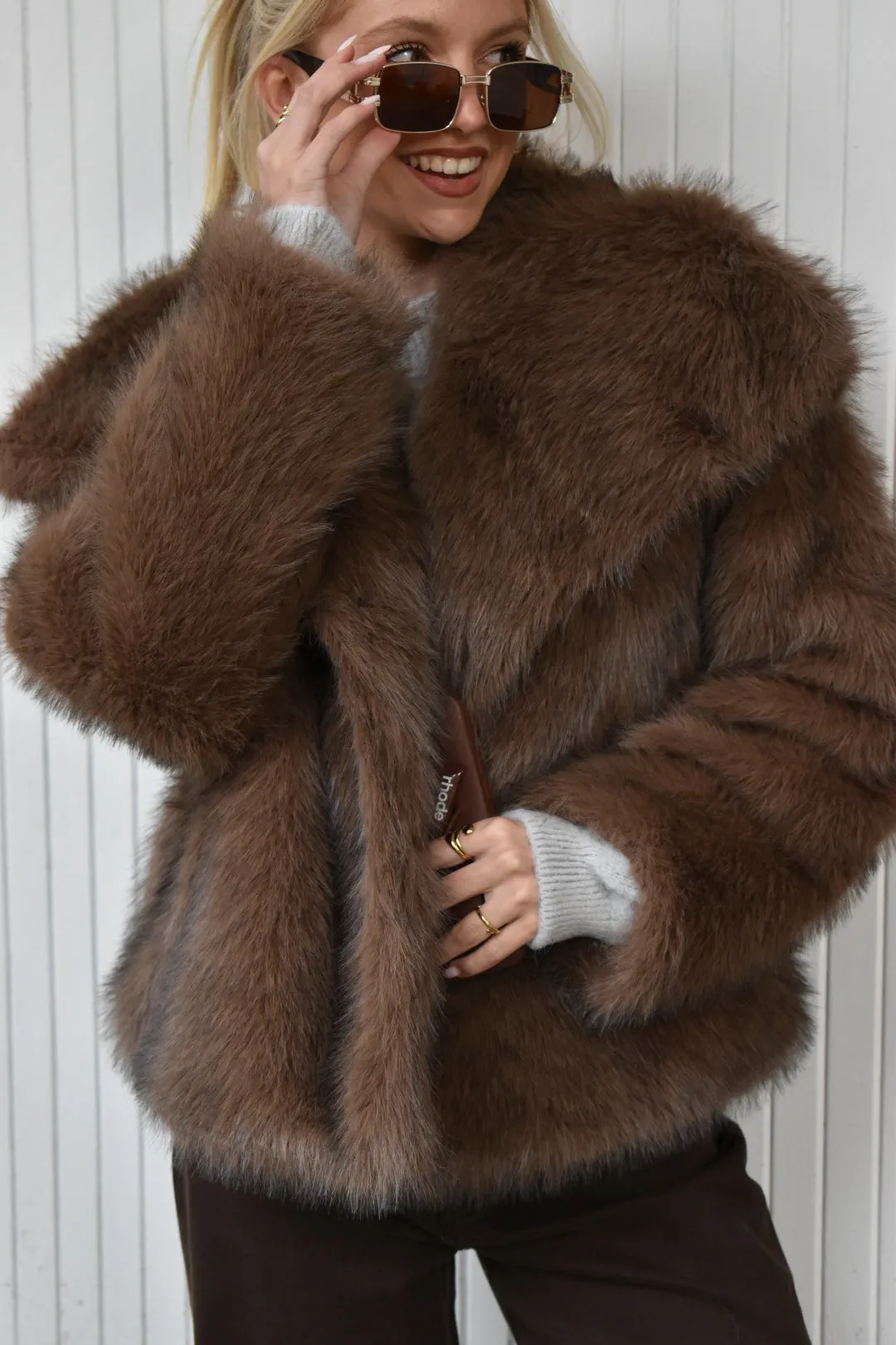 Faux fur coat - Dark brown
