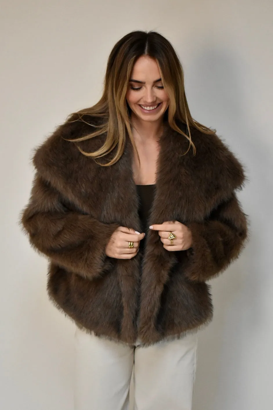 Faux fur coat - Dark brown