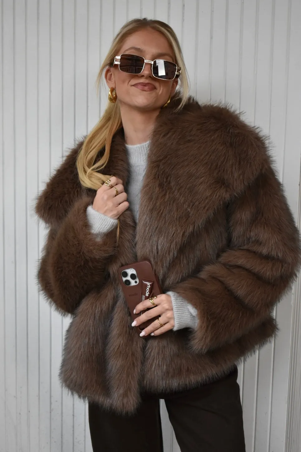 Faux fur coat - Dark brown