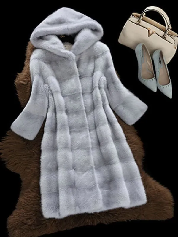 Faux Fur Coat Hooded Long Sleeve Pink Winter Coat For Women