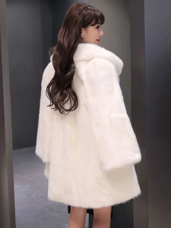 Faux Fur Coat Women White Faux Fur Jacket Winter Trench Coat