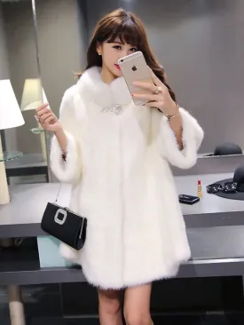 Faux Fur Coat Women White Faux Fur Jacket Winter Trench Coat