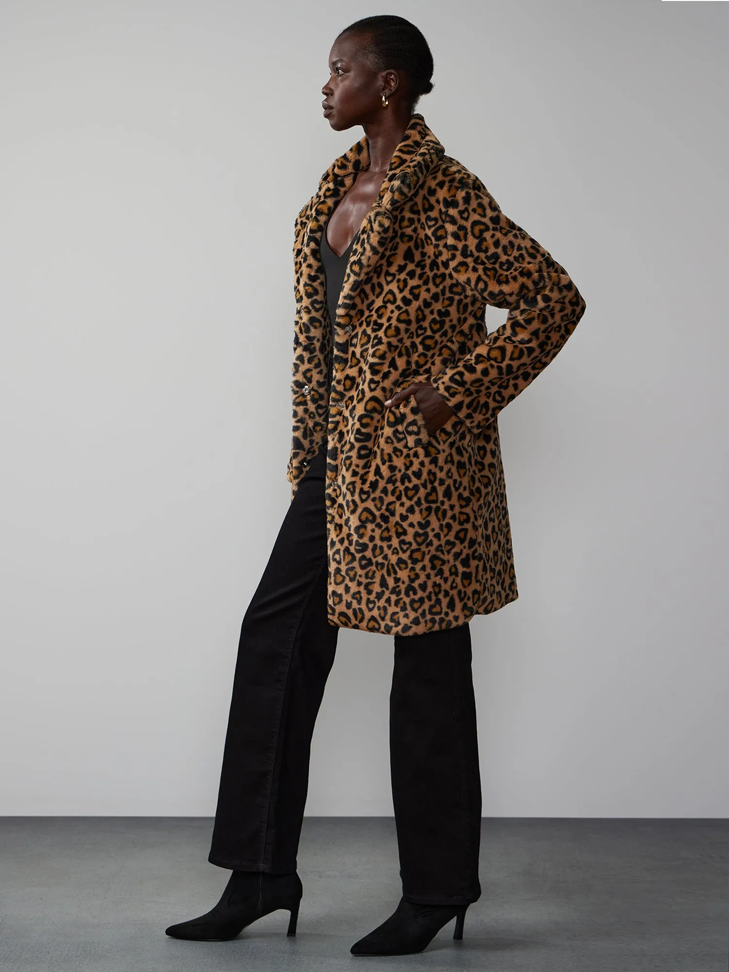 Faux Fur Leopard Print Coat