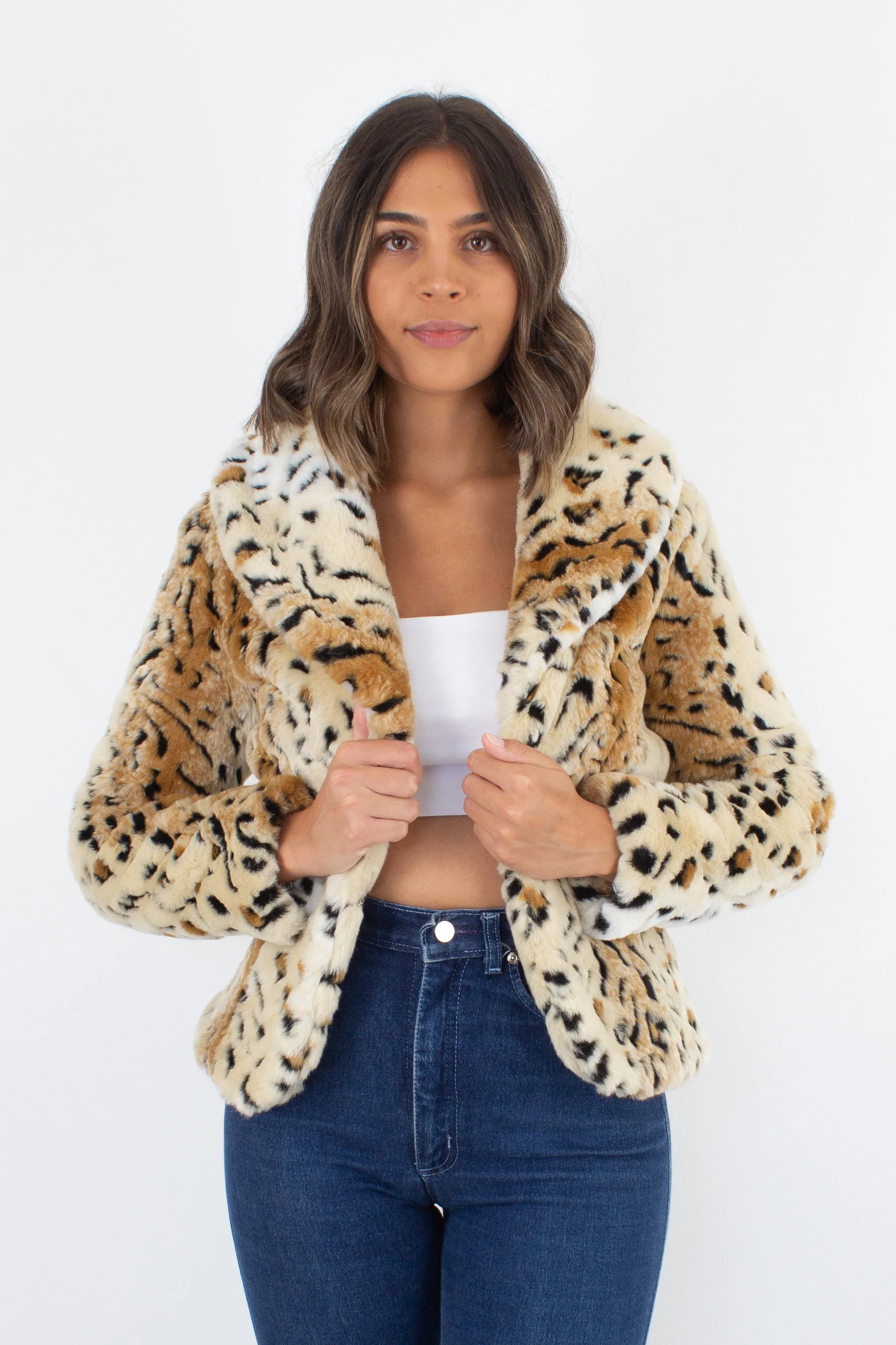Faux Fur Leopard Print Jacket - Size XS/S
