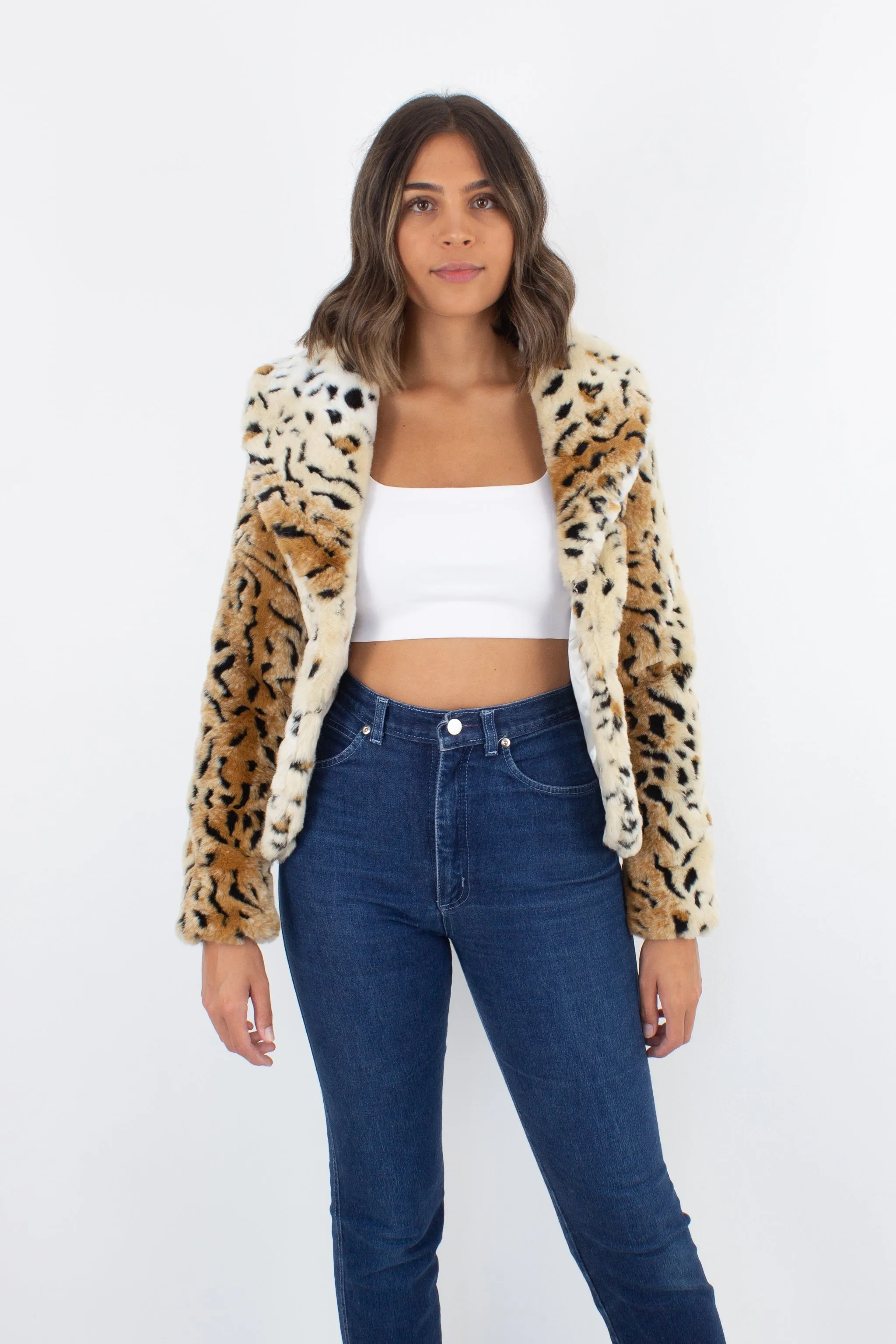Faux Fur Leopard Print Jacket - Size XS/S