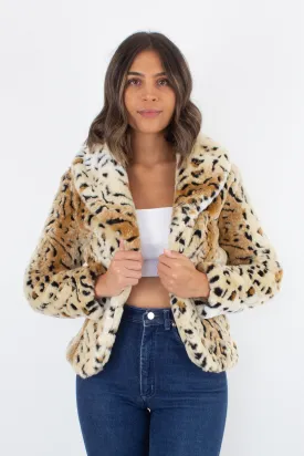 Faux Fur Leopard Print Jacket - Size XS/S