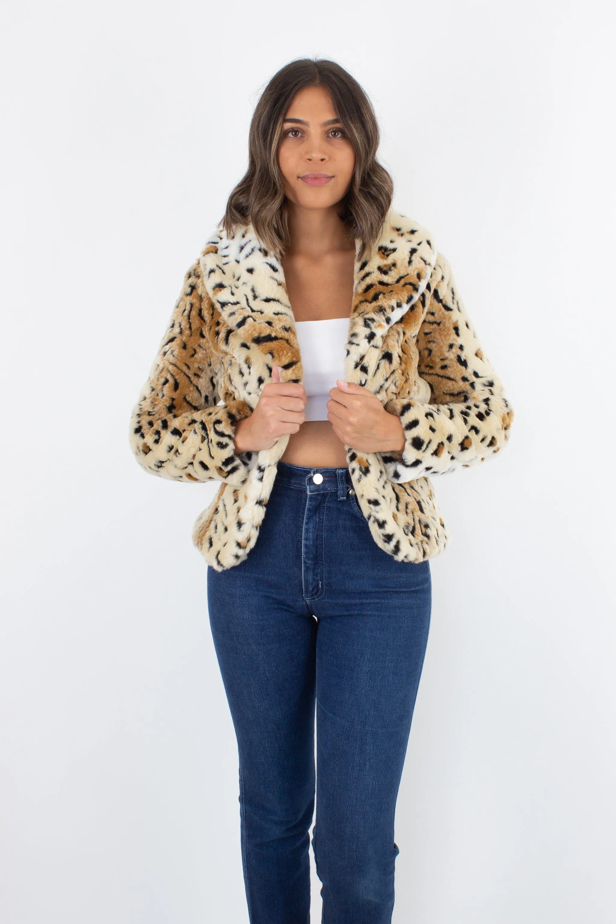 Faux Fur Leopard Print Jacket - Size XS/S