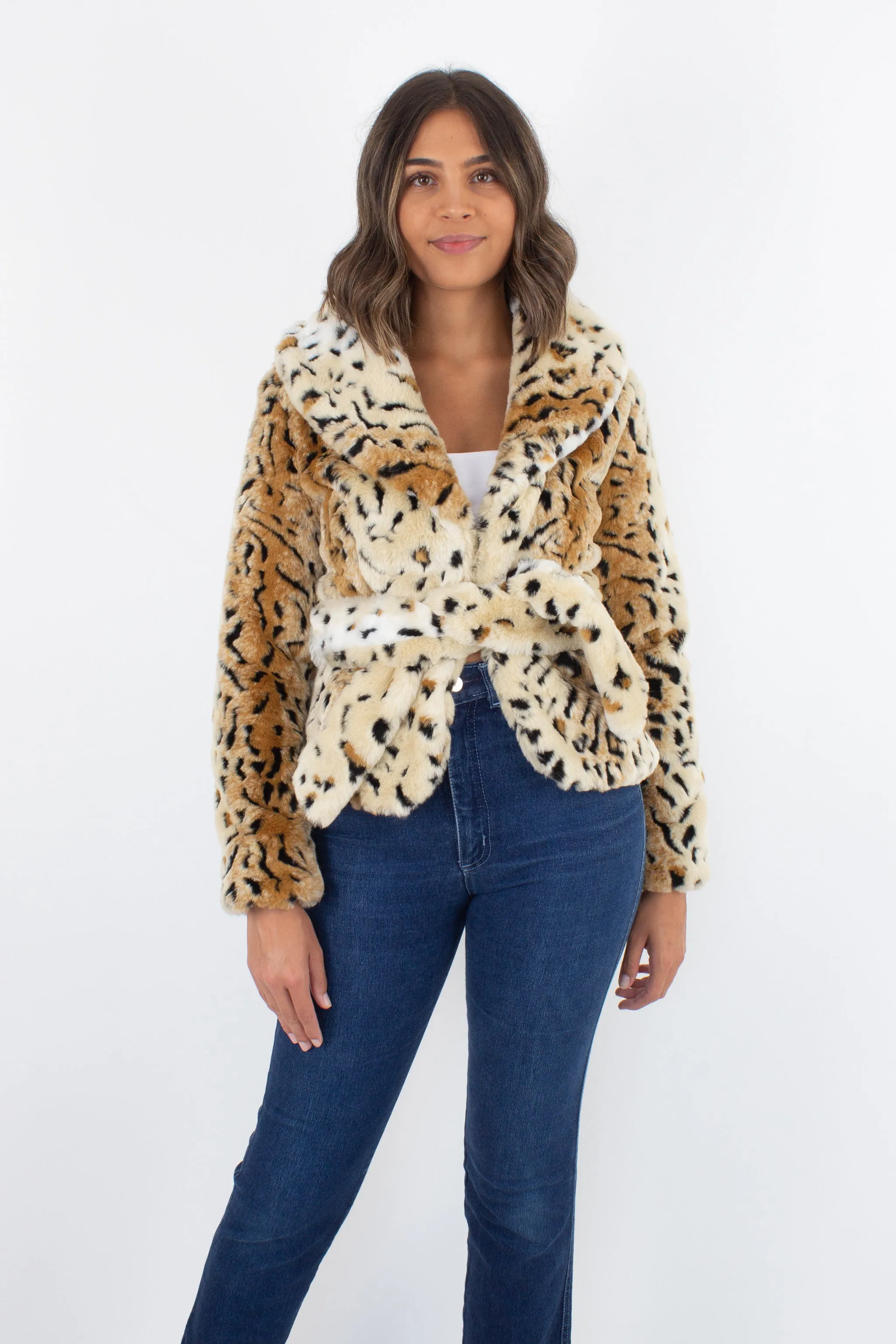 Faux Fur Leopard Print Jacket - Size XS/S