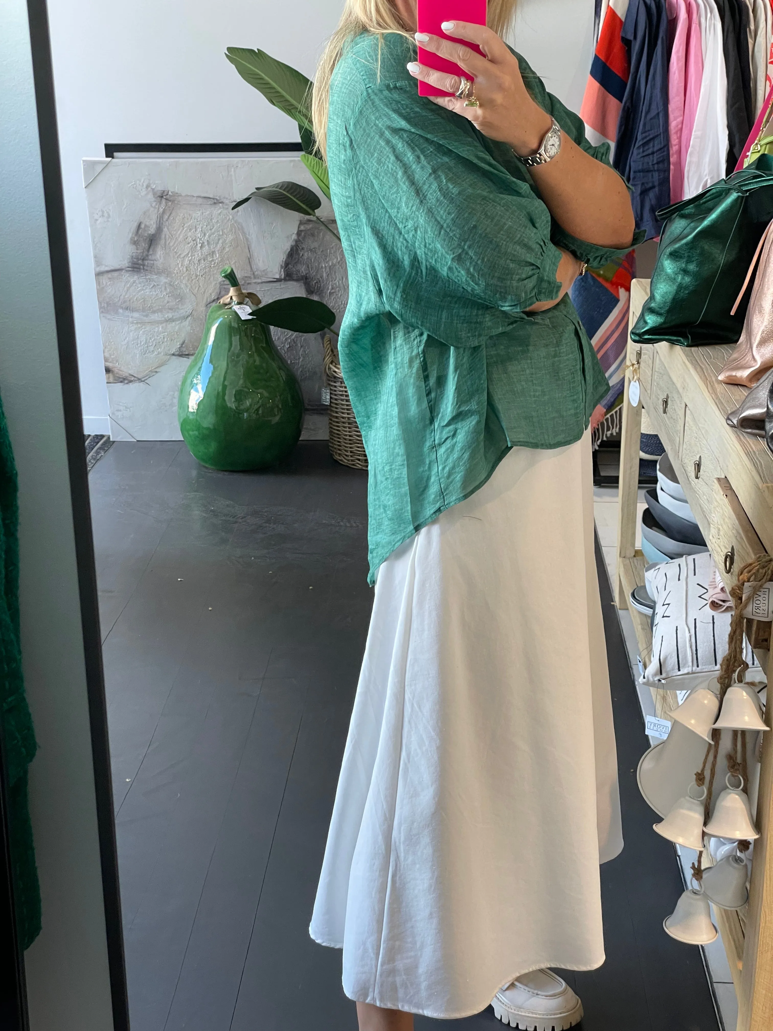 Fine Linen Travel Shirt Top - Green