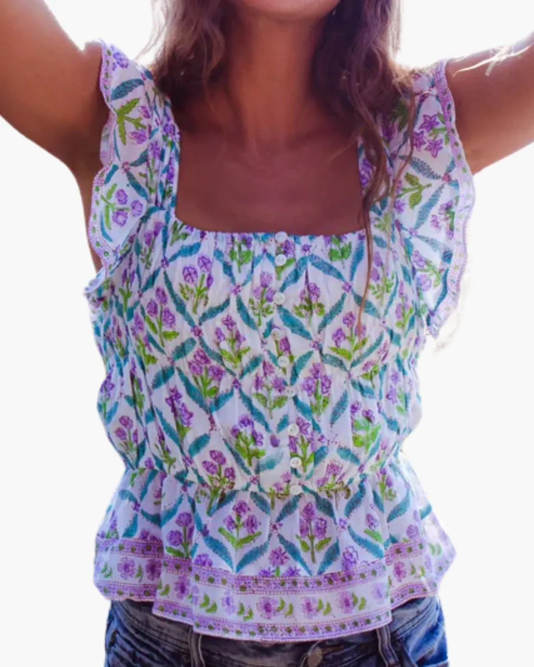 FLEUR TOP IN TURQUOISE PURPLE DIAMOND