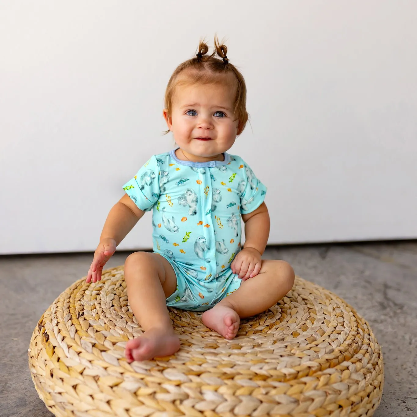 Get Your Float on Manatees Short Two-Way Zippy Romper (0-3T)