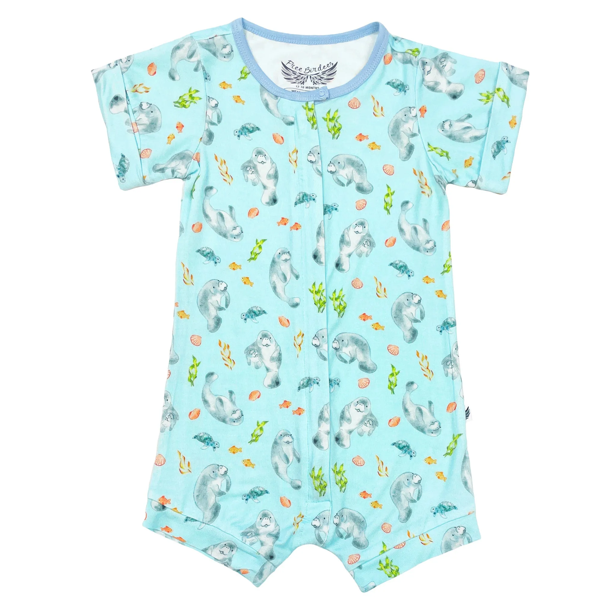 Get Your Float on Manatees Short Two-Way Zippy Romper (0-3T)