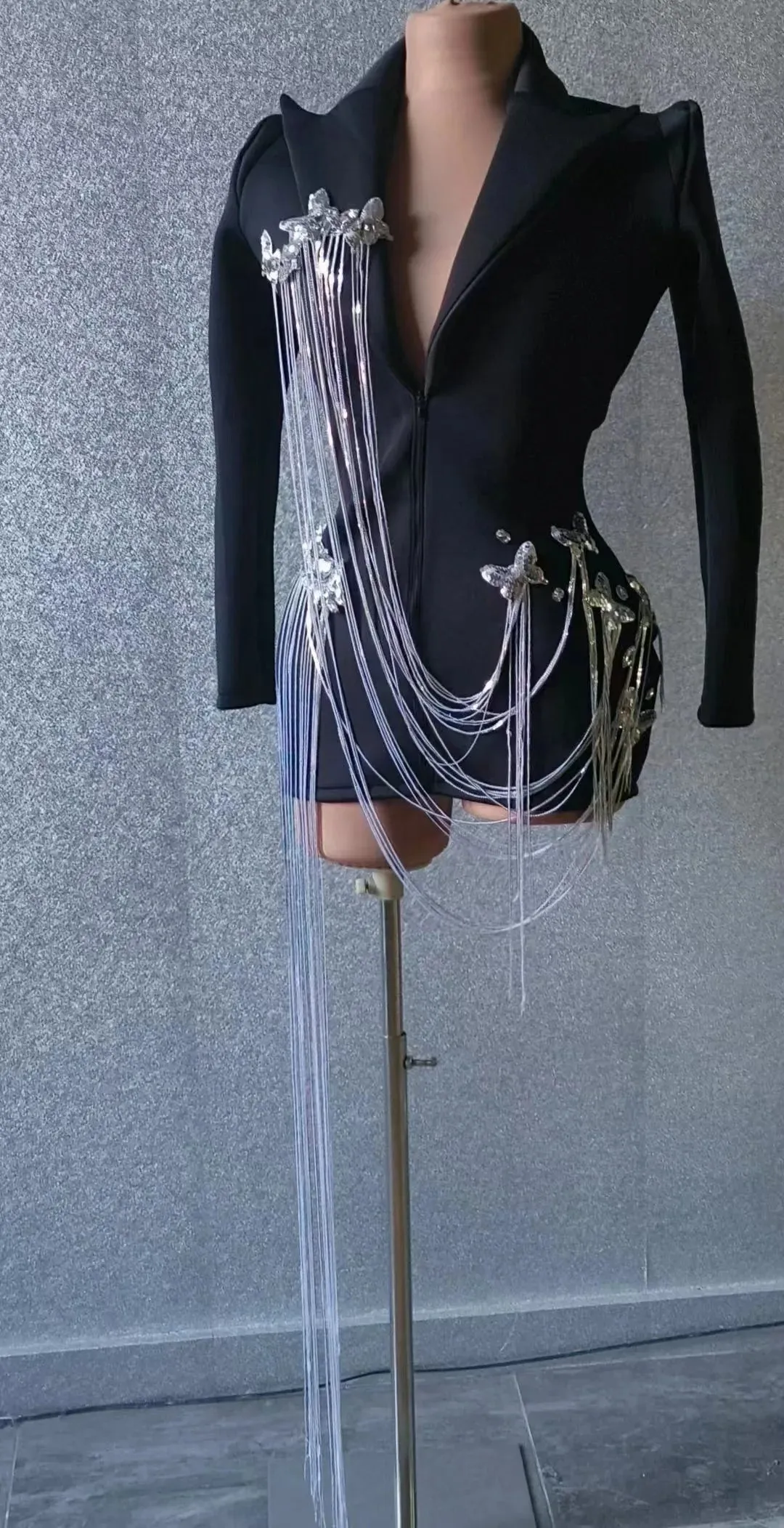 Handmade Crystal Sequined Fringes Blazer