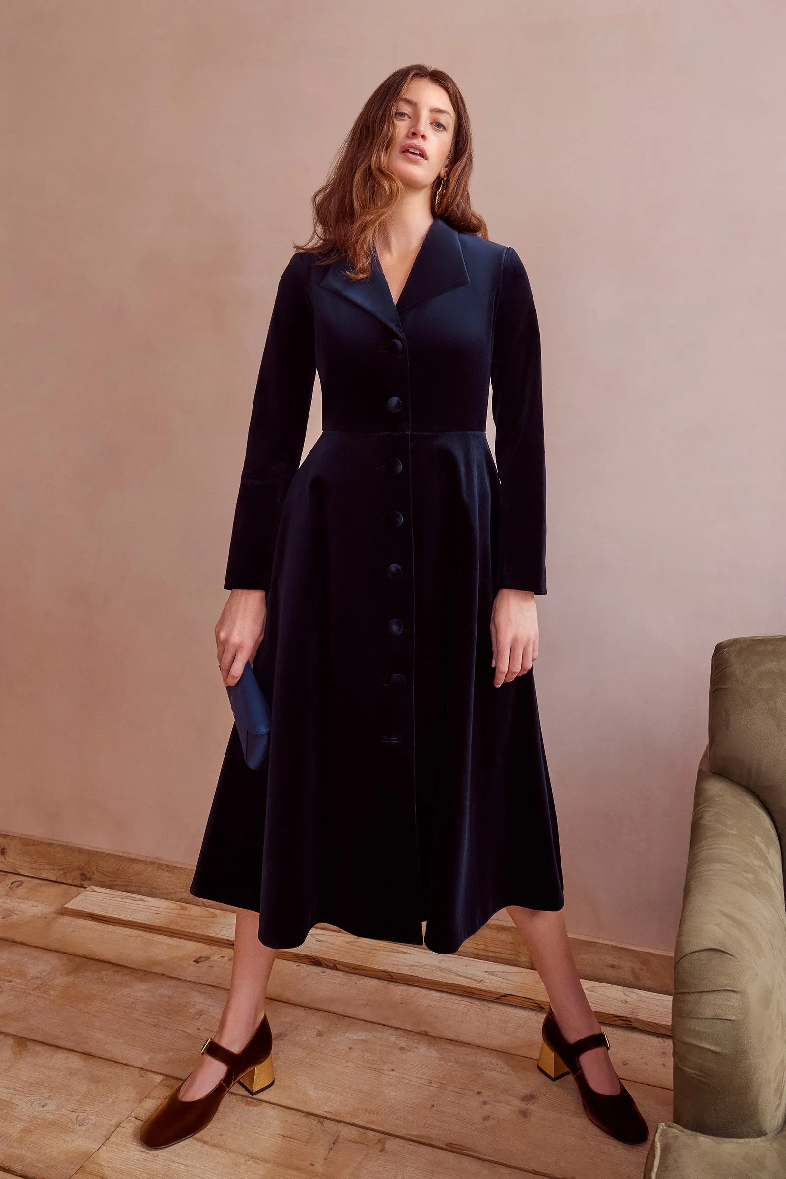 Hunter Coat Dress Navy Sustainable Velvet