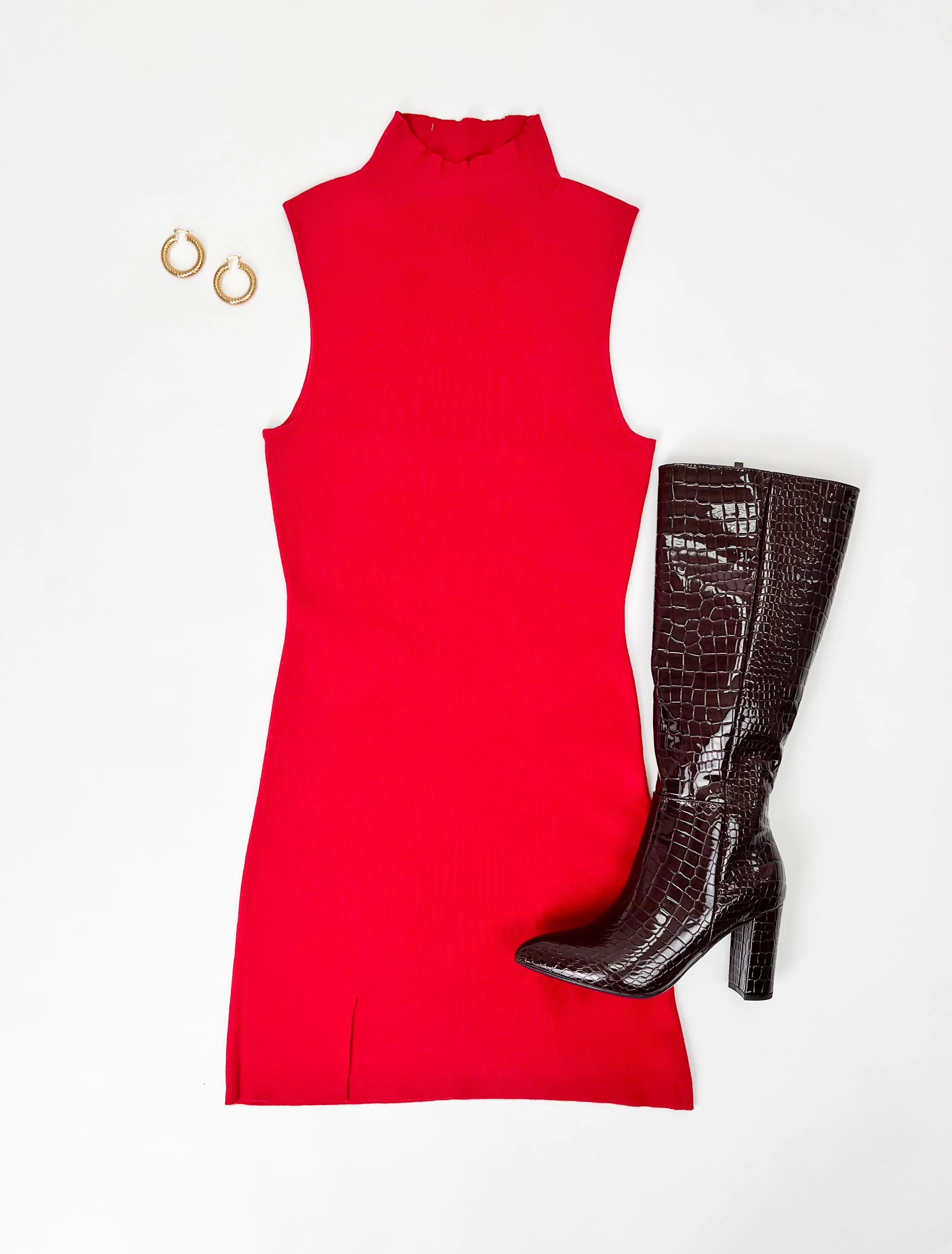 IT'S MY TIME RED SWEATER DRESS