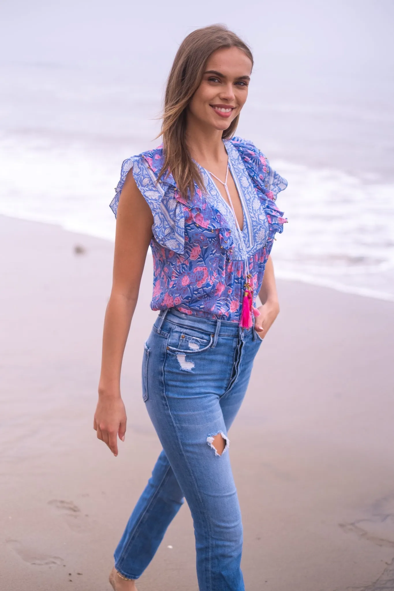 KIARA TOP IN BLUE PINK PRINT