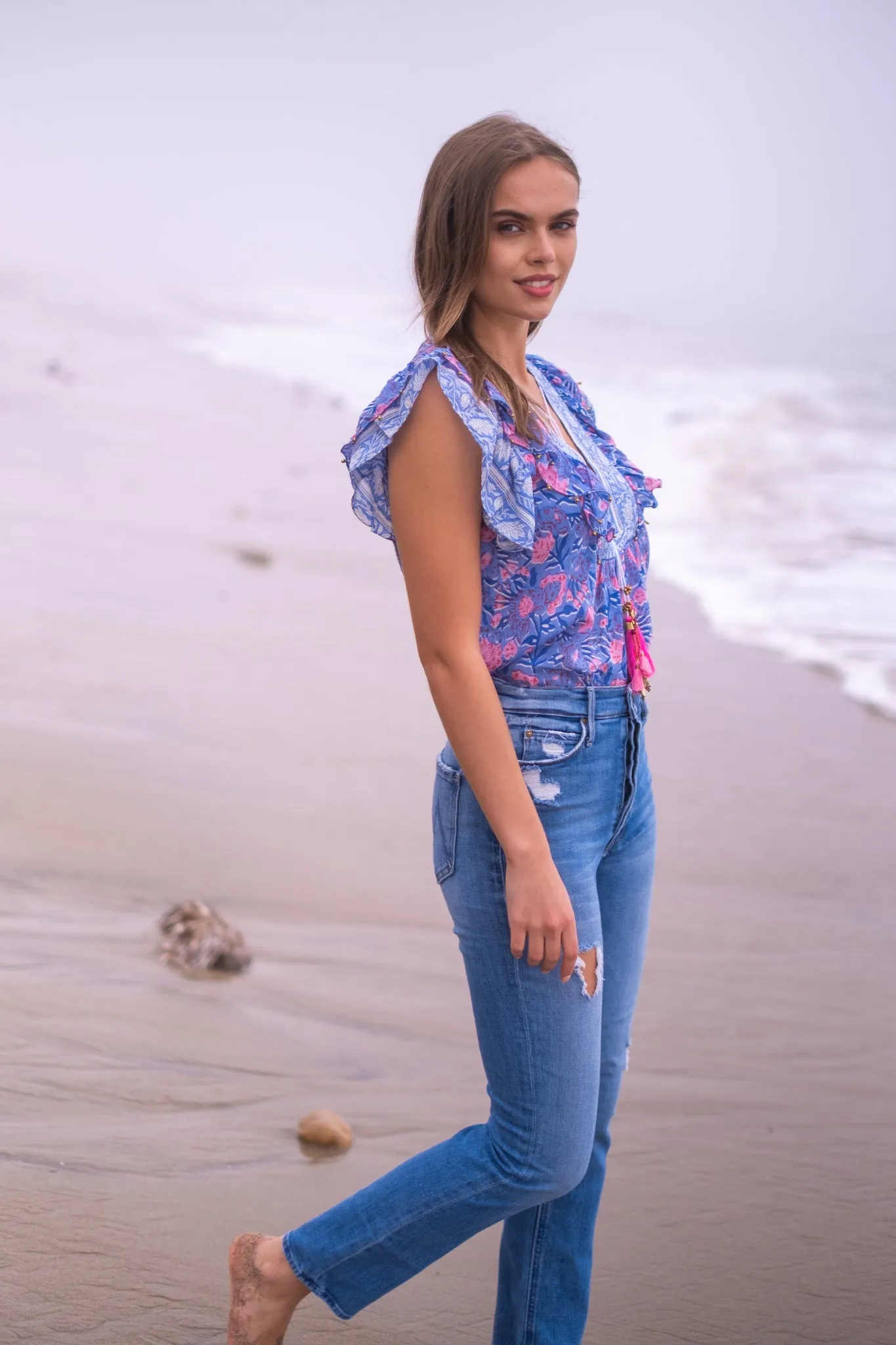 KIARA TOP IN BLUE PINK PRINT
