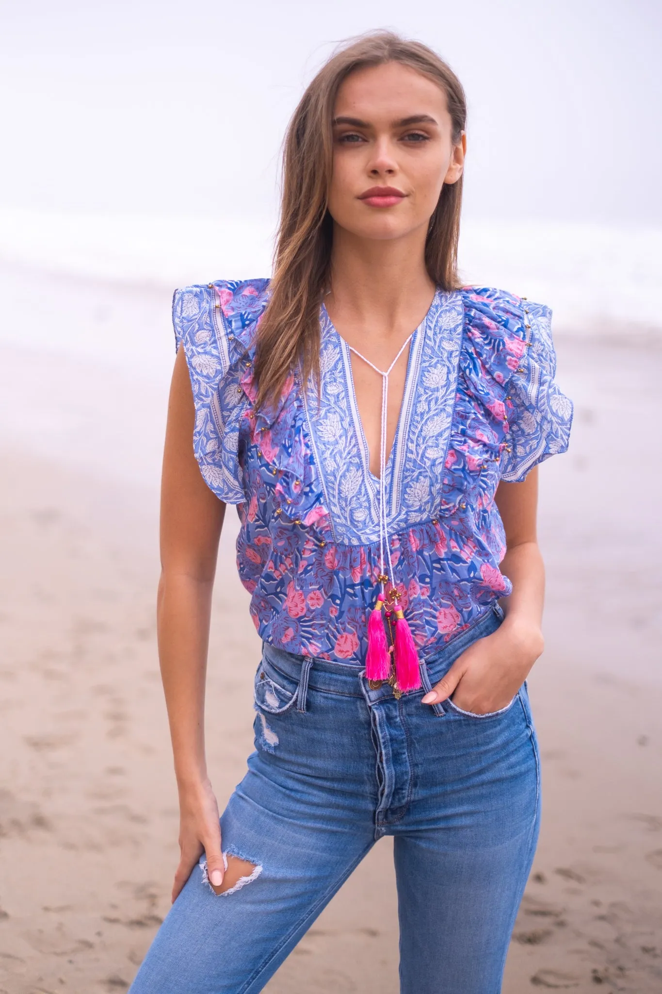 KIARA TOP IN BLUE PINK PRINT
