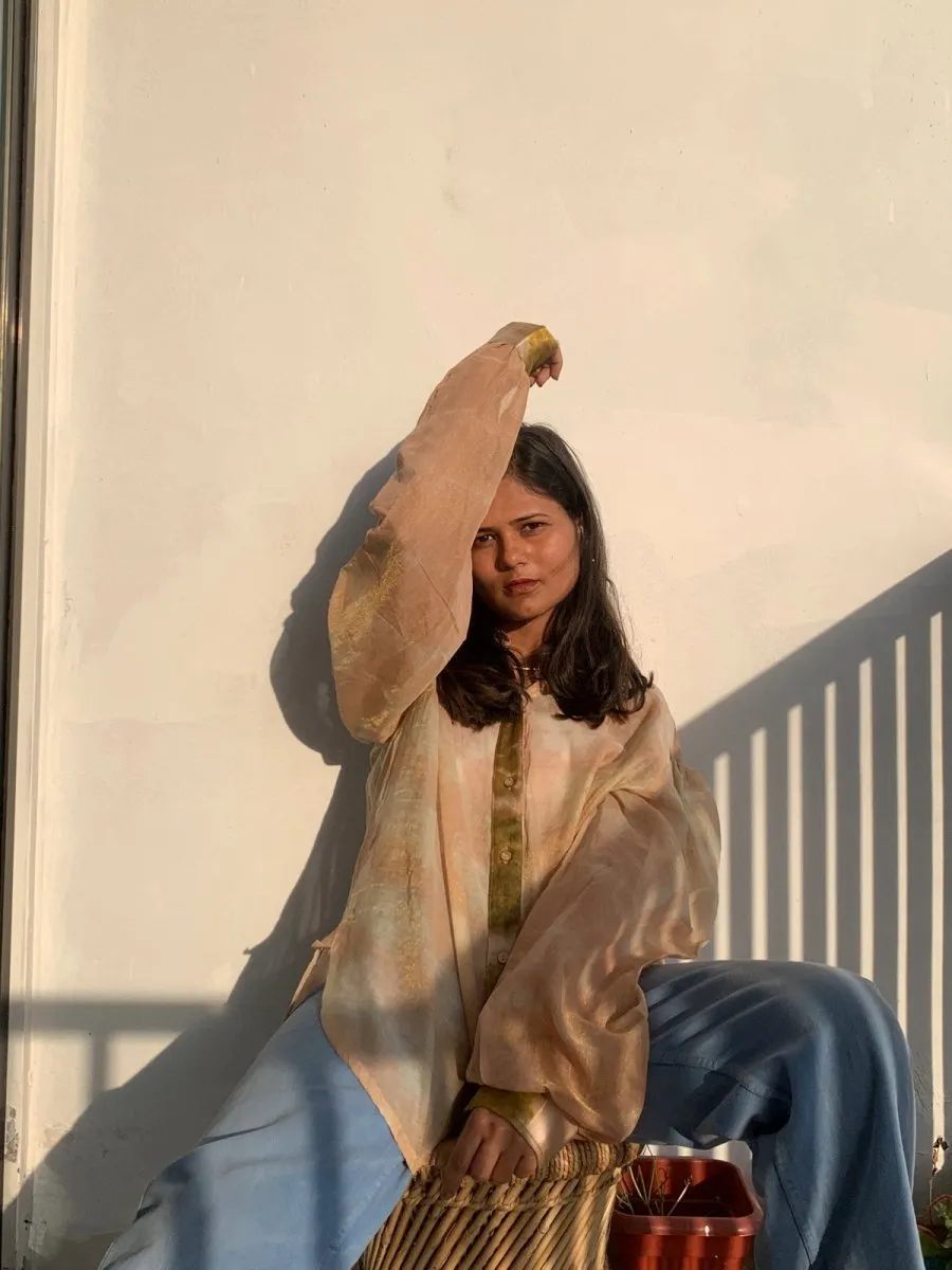 Kiyomi Handwoven Zari Chanderi Shirt Peach