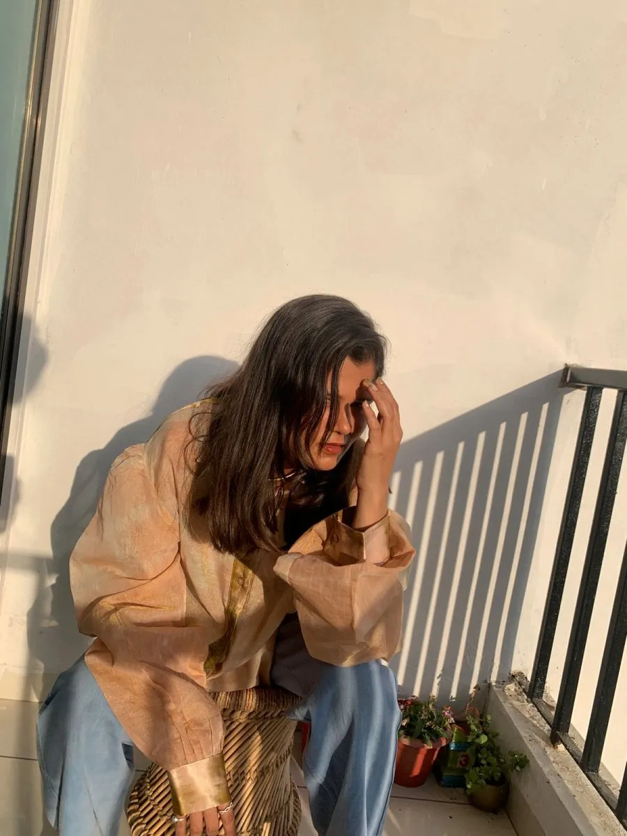 Kiyomi Handwoven Zari Chanderi Shirt Peach