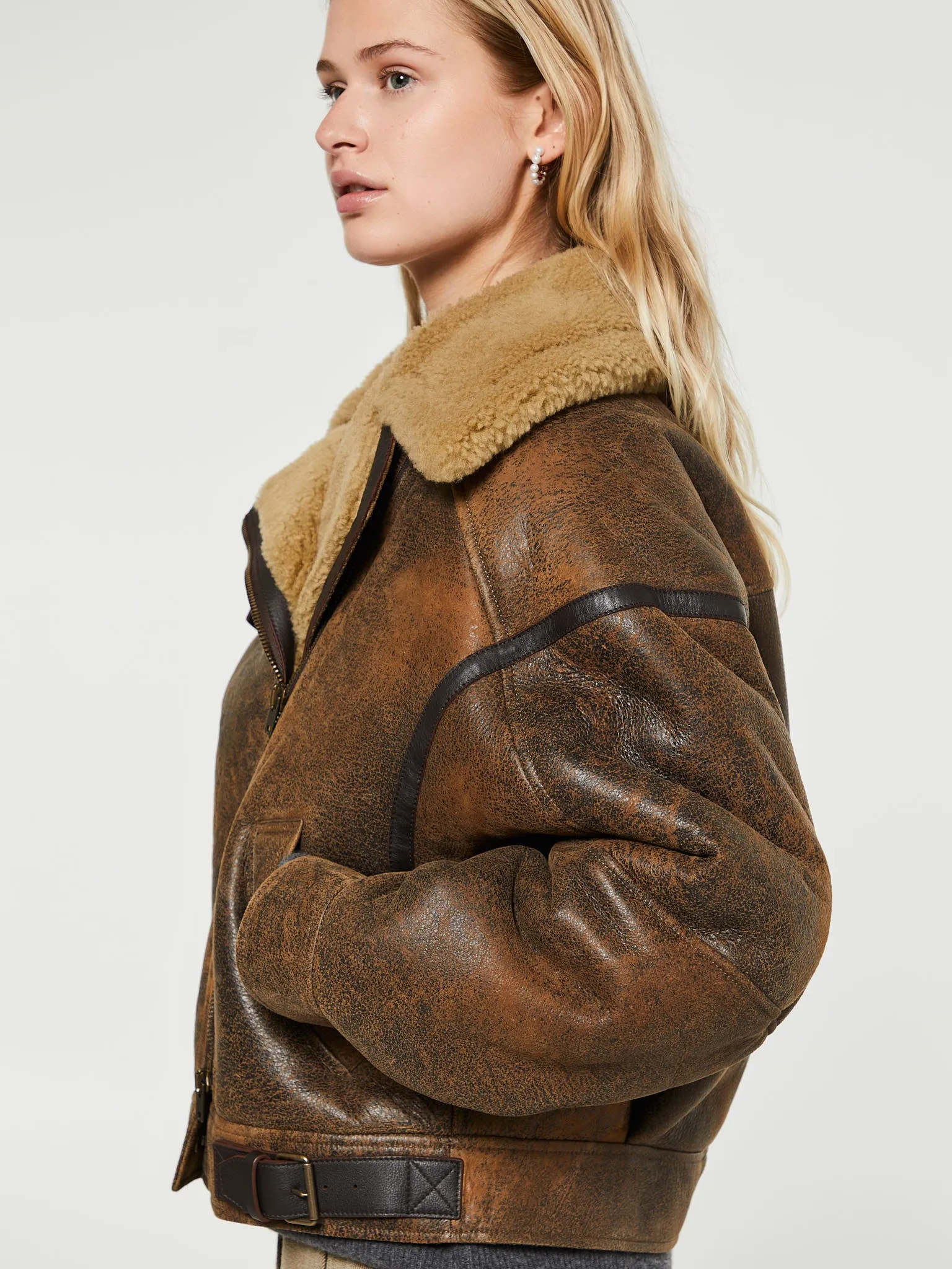 Leather Shearling Jacket in Brown