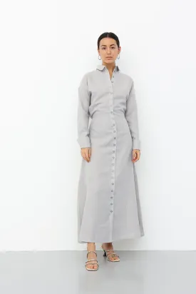 Linen Belted Dress - Gray