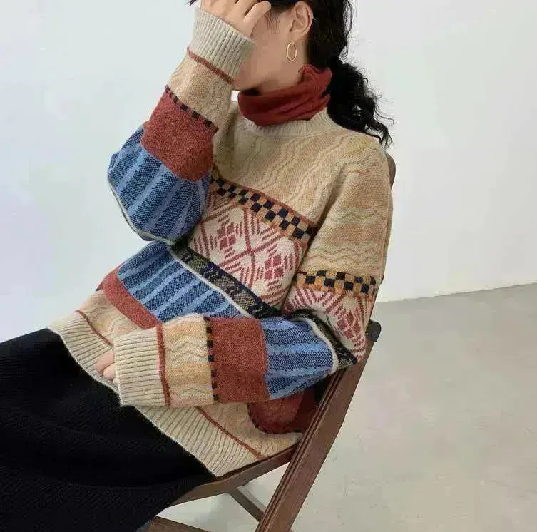 New Trendy Winter Woolen Knitted Jacquard Pullover sweater for women