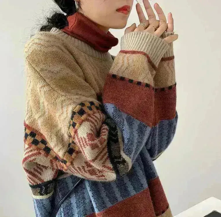 New Trendy Winter Woolen Knitted Jacquard Pullover sweater for women