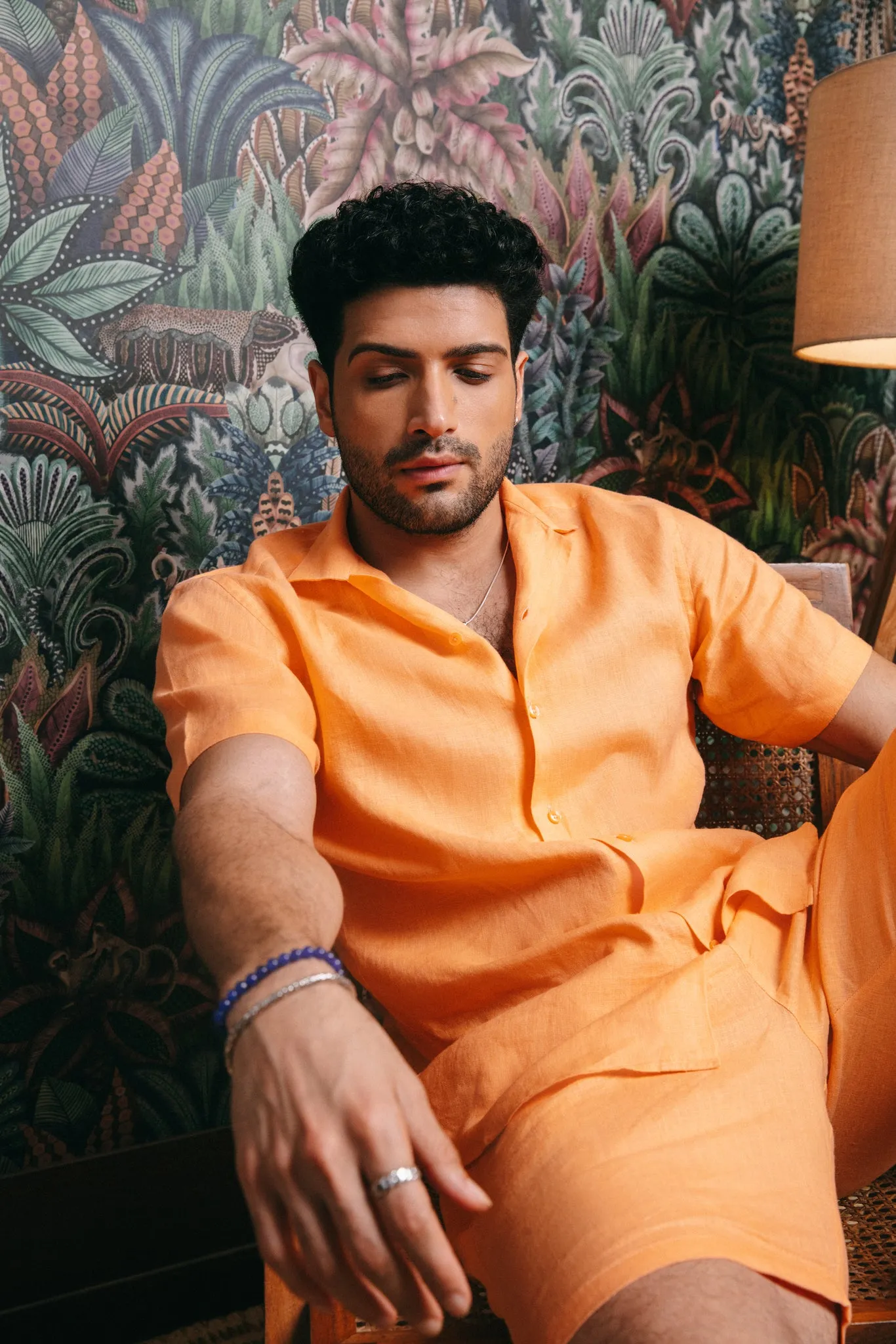 Orange Cuban Collar Shirt