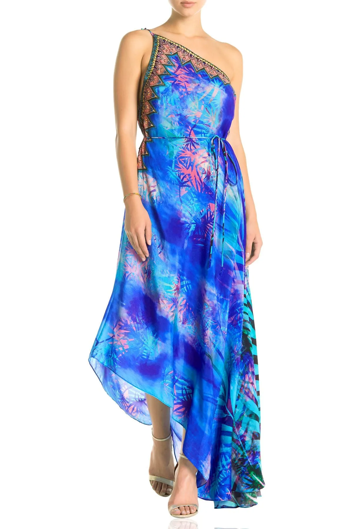 Palm Print Blue Maxi Dress