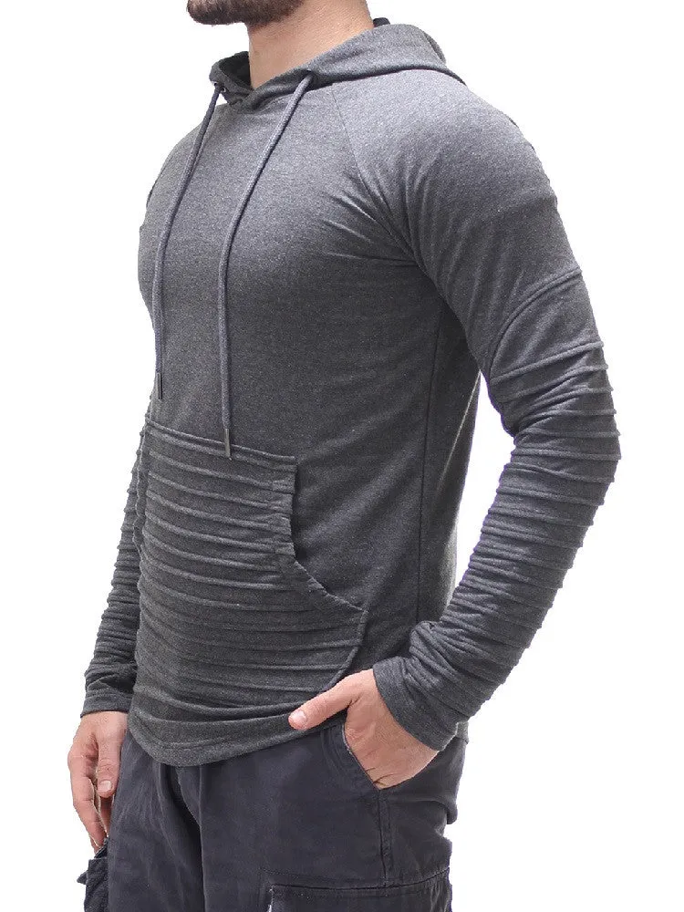 P&V Men Stylish Ridged Hoodie - Gray