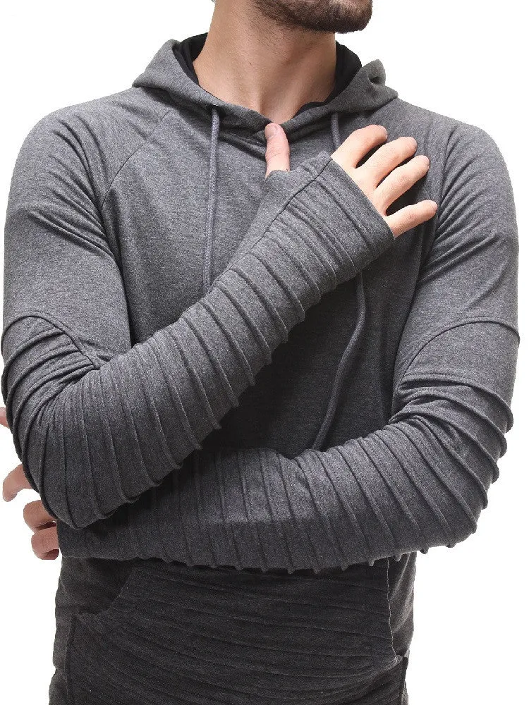 P&V Men Stylish Ridged Hoodie - Gray