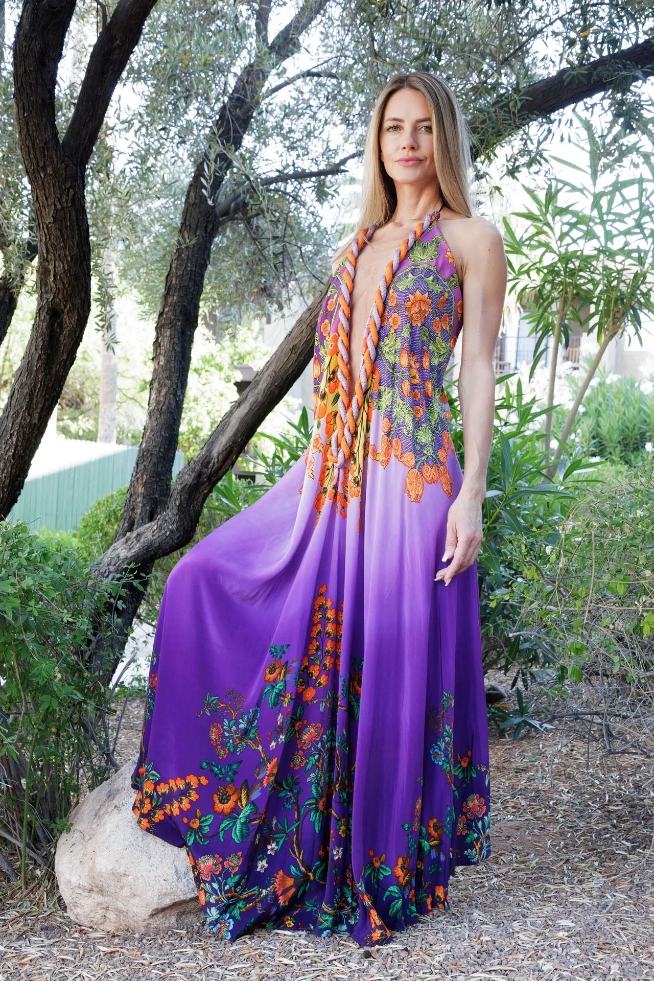 Purple Backless Long Dress