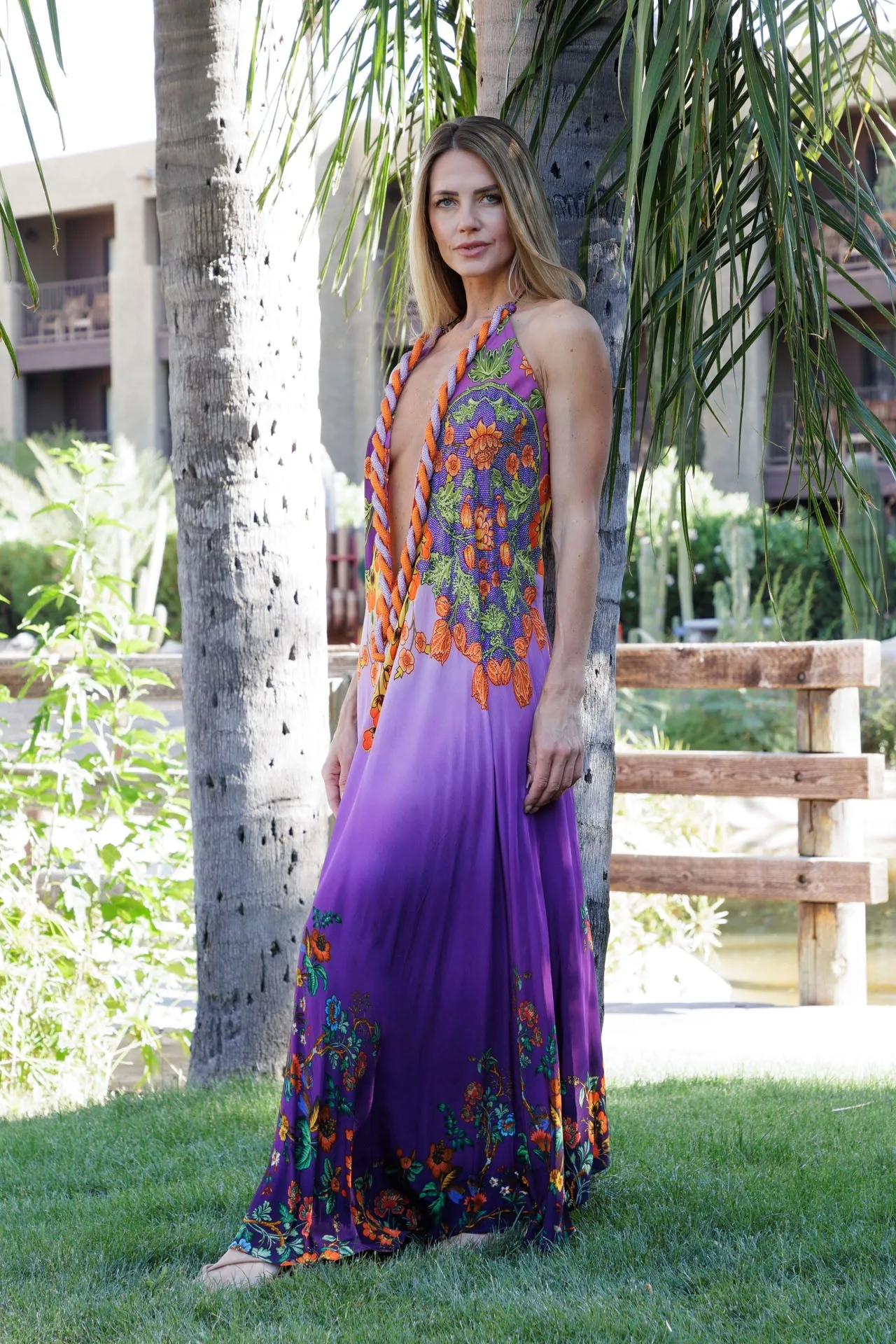 Purple Backless Long Dress