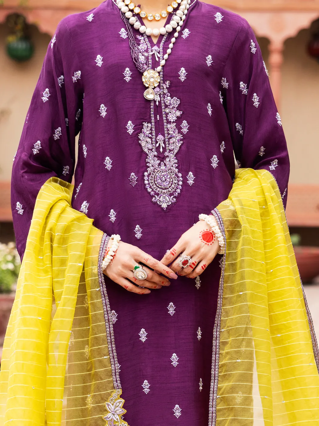 Purple Raw Silk 3 Piece Formal Stitched - AL-3PS-LS-472