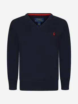 Ralph Lauren Boys Navy Fine Cotton V Neck Sweater