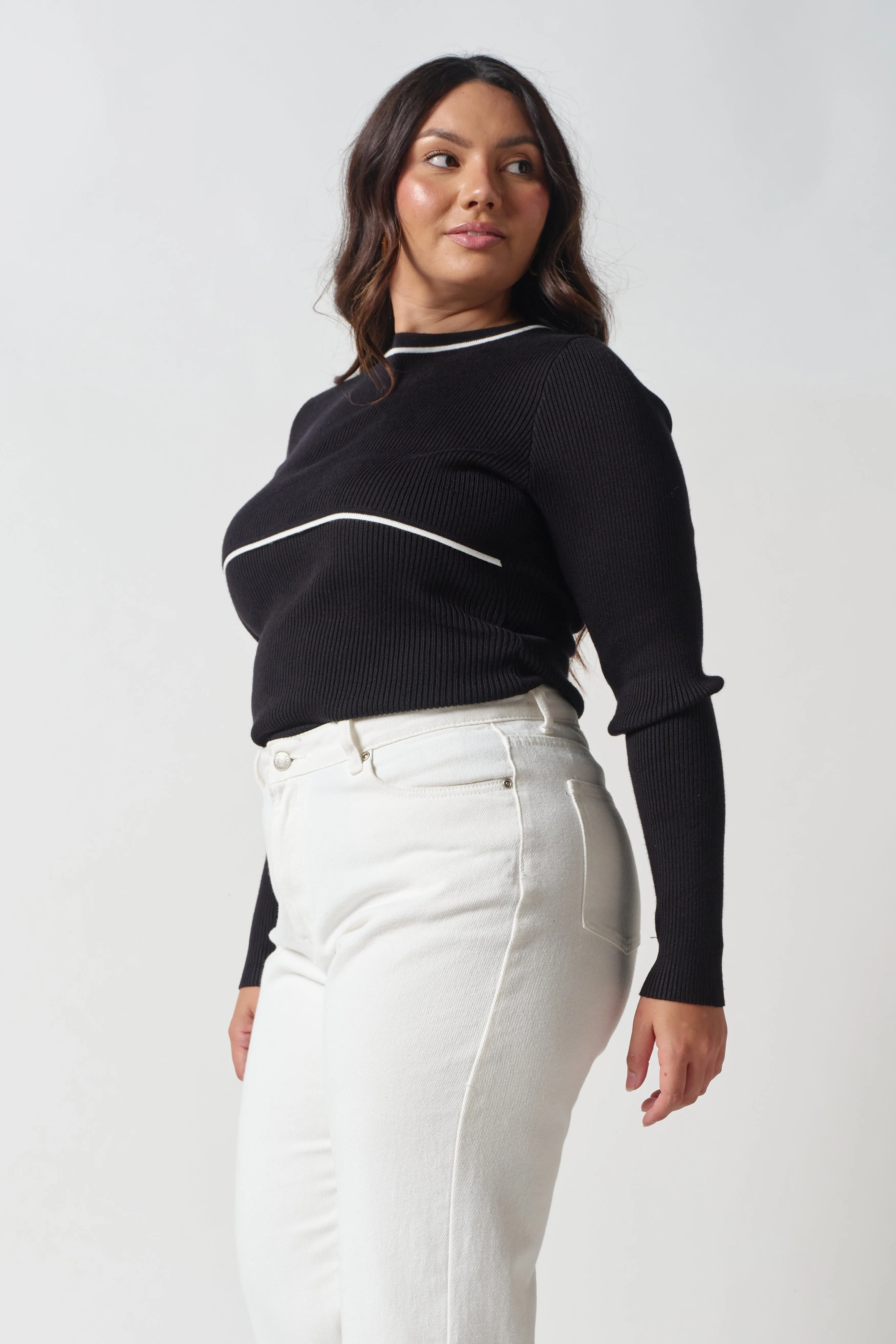 Rowe Long Sleeve Knit Top - Black / White