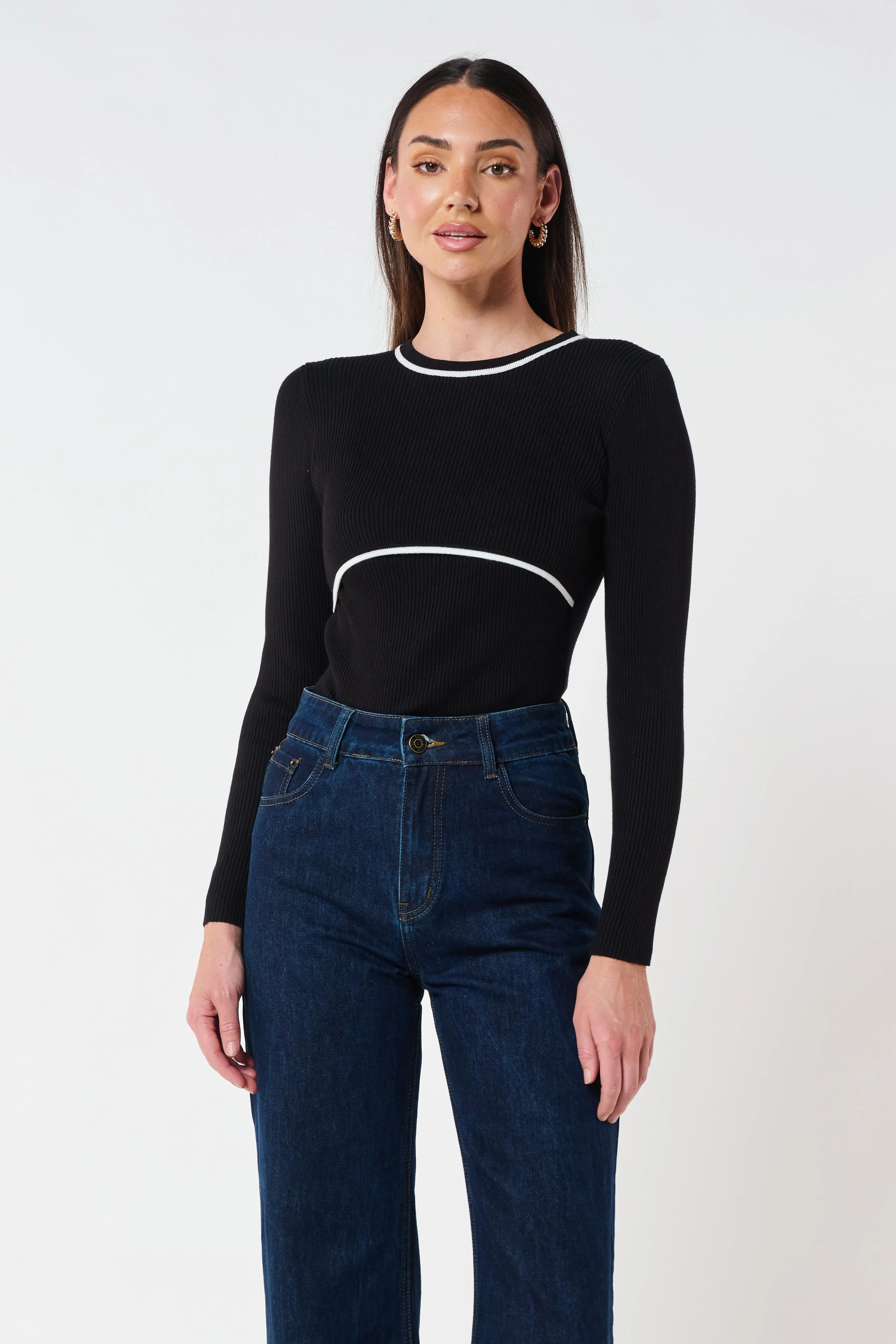 Rowe Long Sleeve Knit Top - Black / White