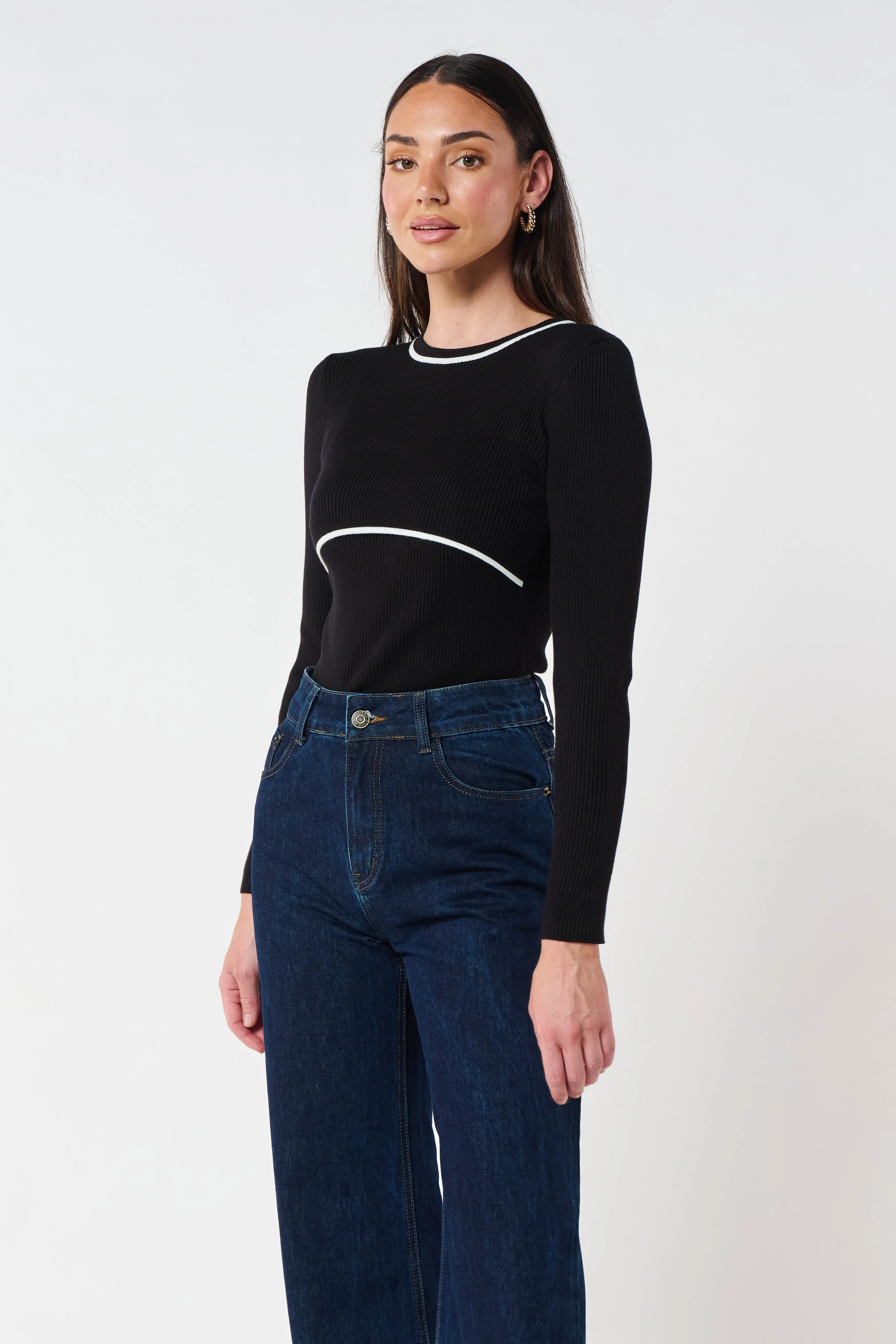 Rowe Long Sleeve Knit Top - Black / White