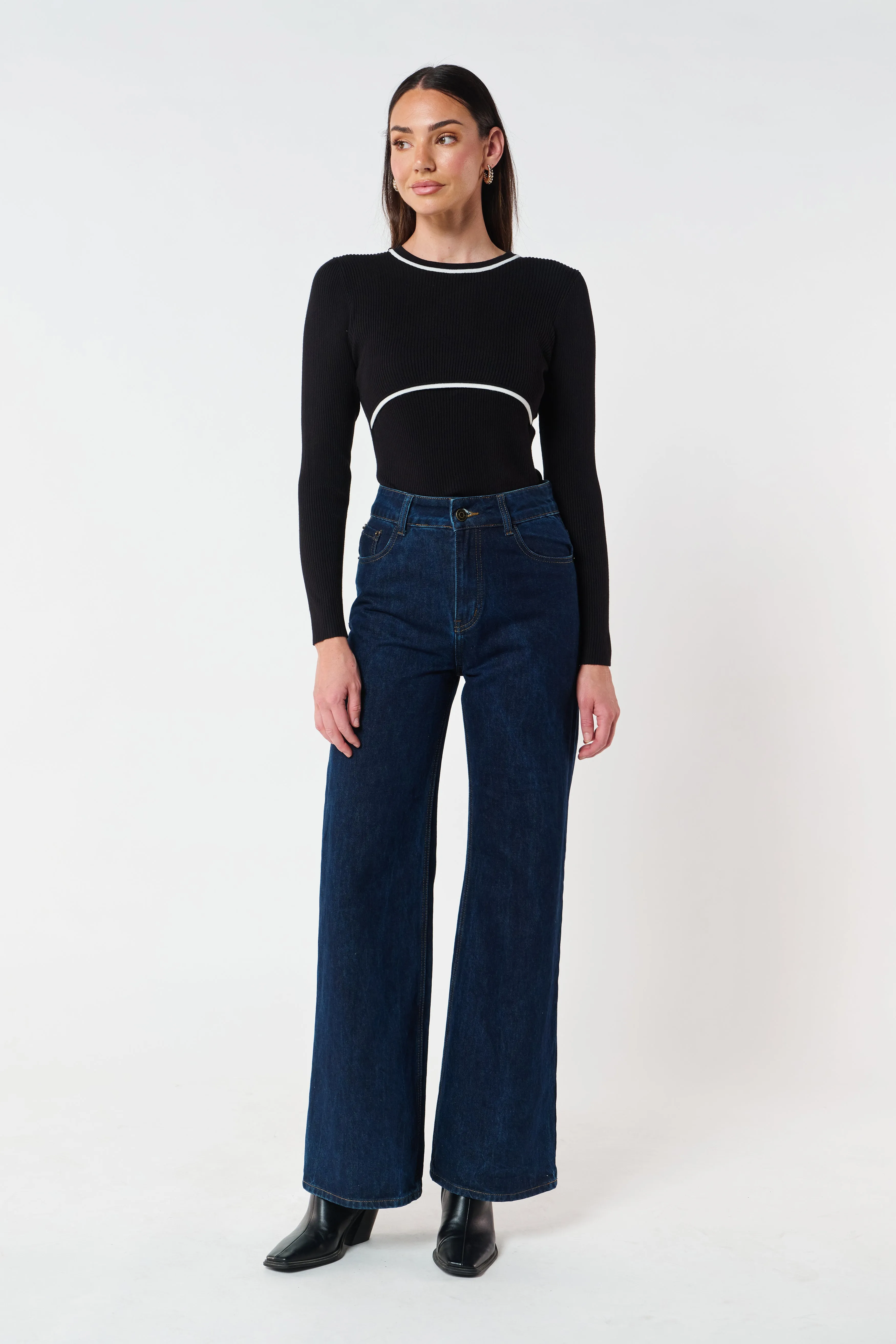 Rowe Long Sleeve Knit Top - Black / White