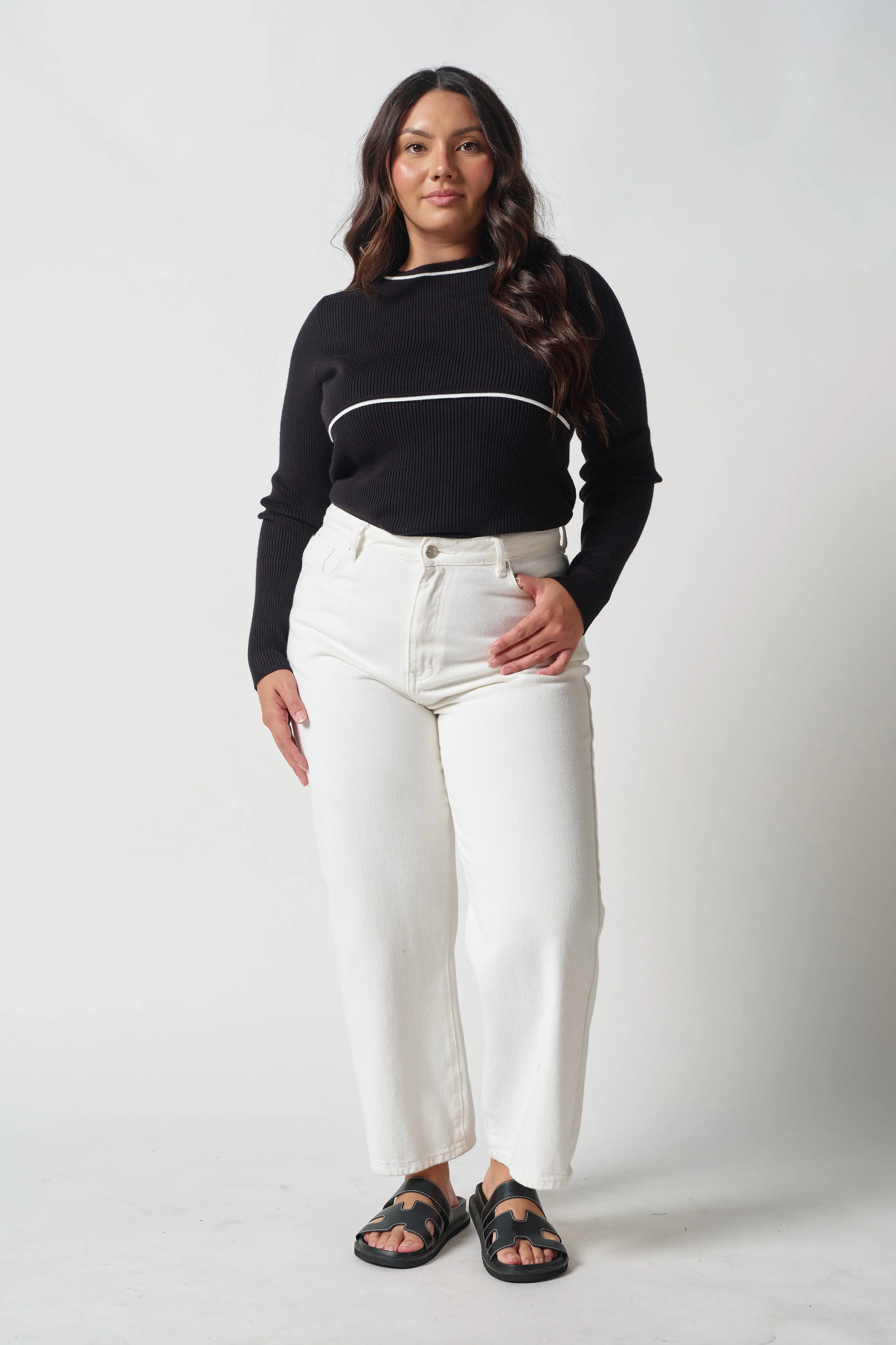 Rowe Long Sleeve Knit Top - Black / White