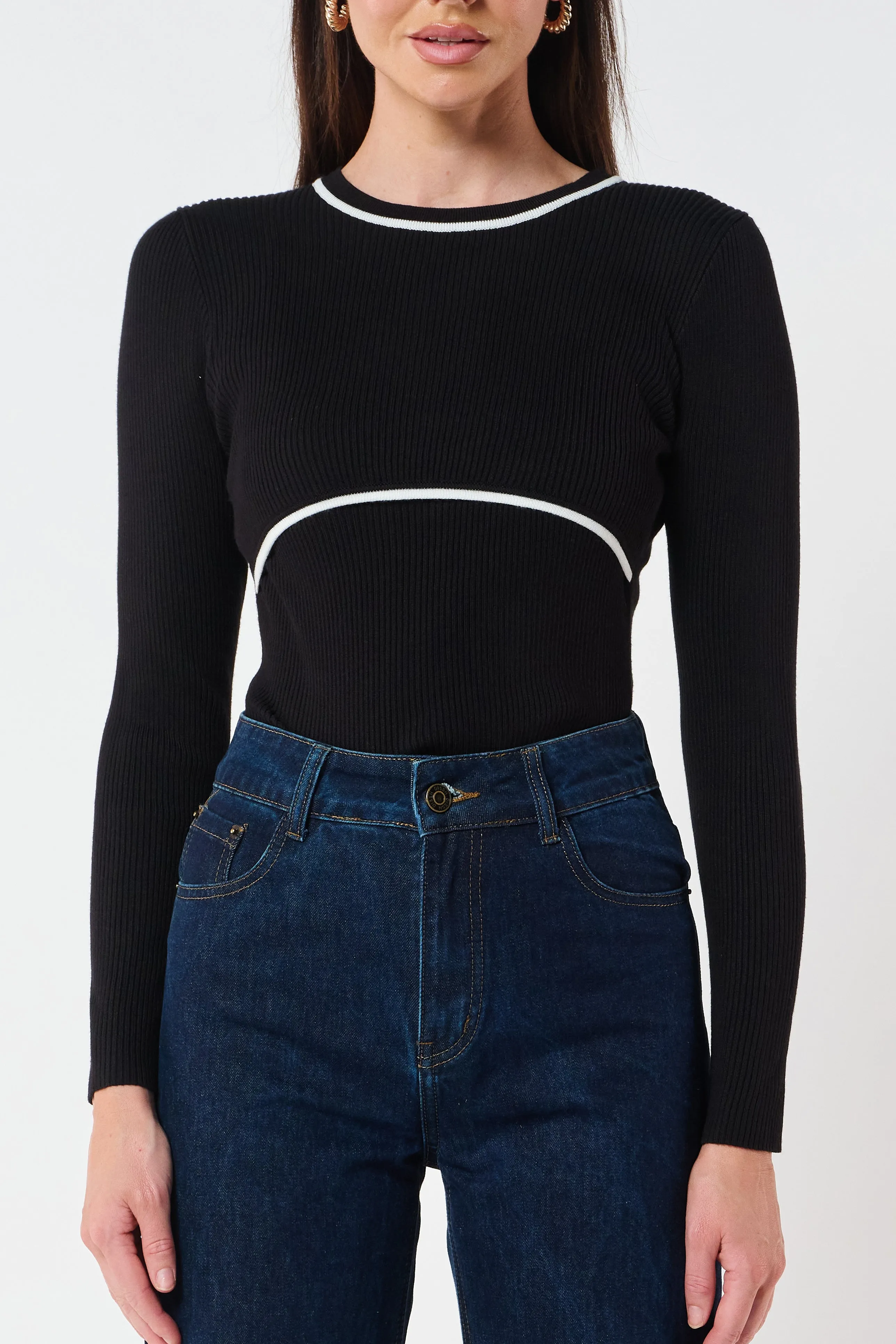 Rowe Long Sleeve Knit Top - Black / White
