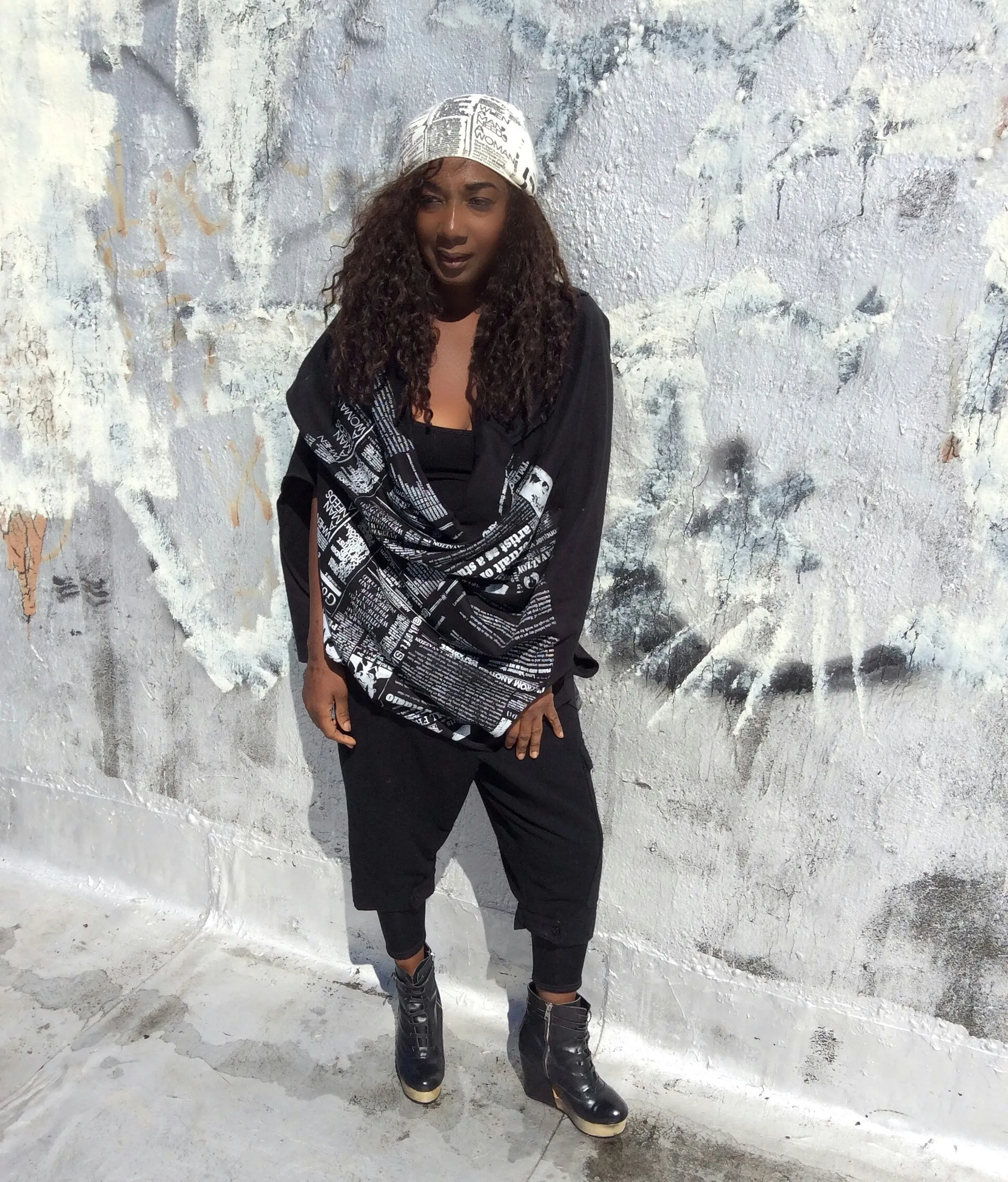 Season less Scarf dress . Lavazzon Newsprint  convertible dress. One size . Unisex