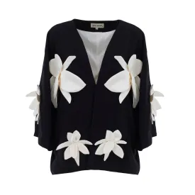 Silk-Lined Wrap Jacket With Dropped Sleeves Black