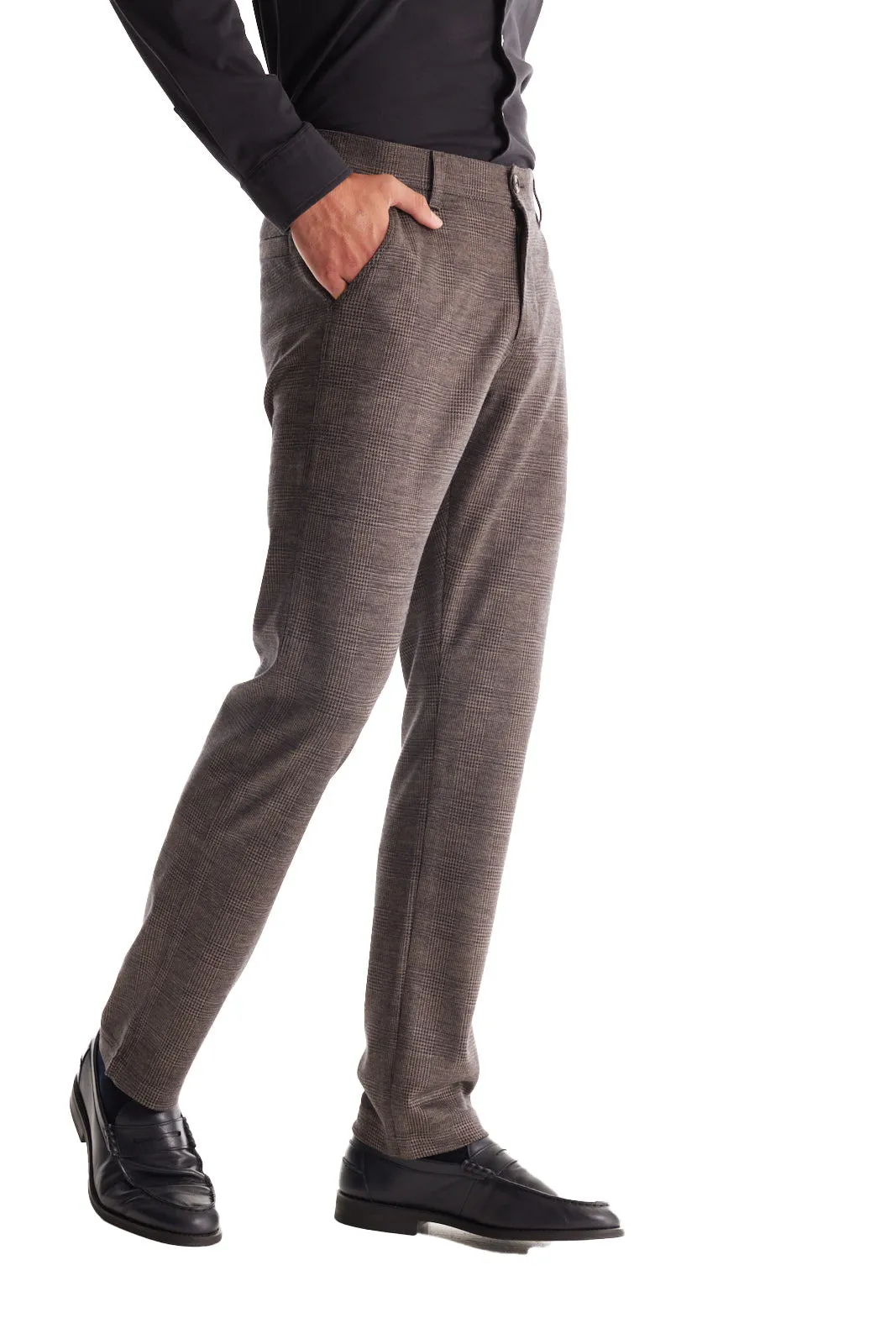 Soft Cloth Dress Pants in Glencheck Jersey - Coffee