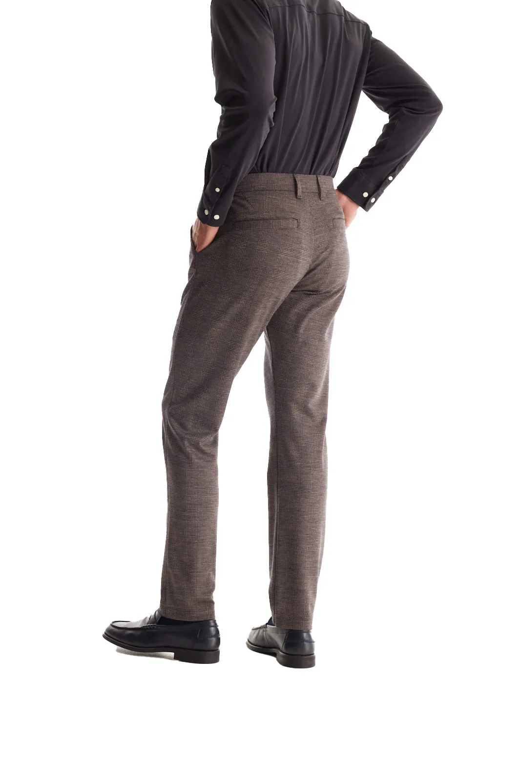 Soft Cloth Dress Pants in Glencheck Jersey - Coffee