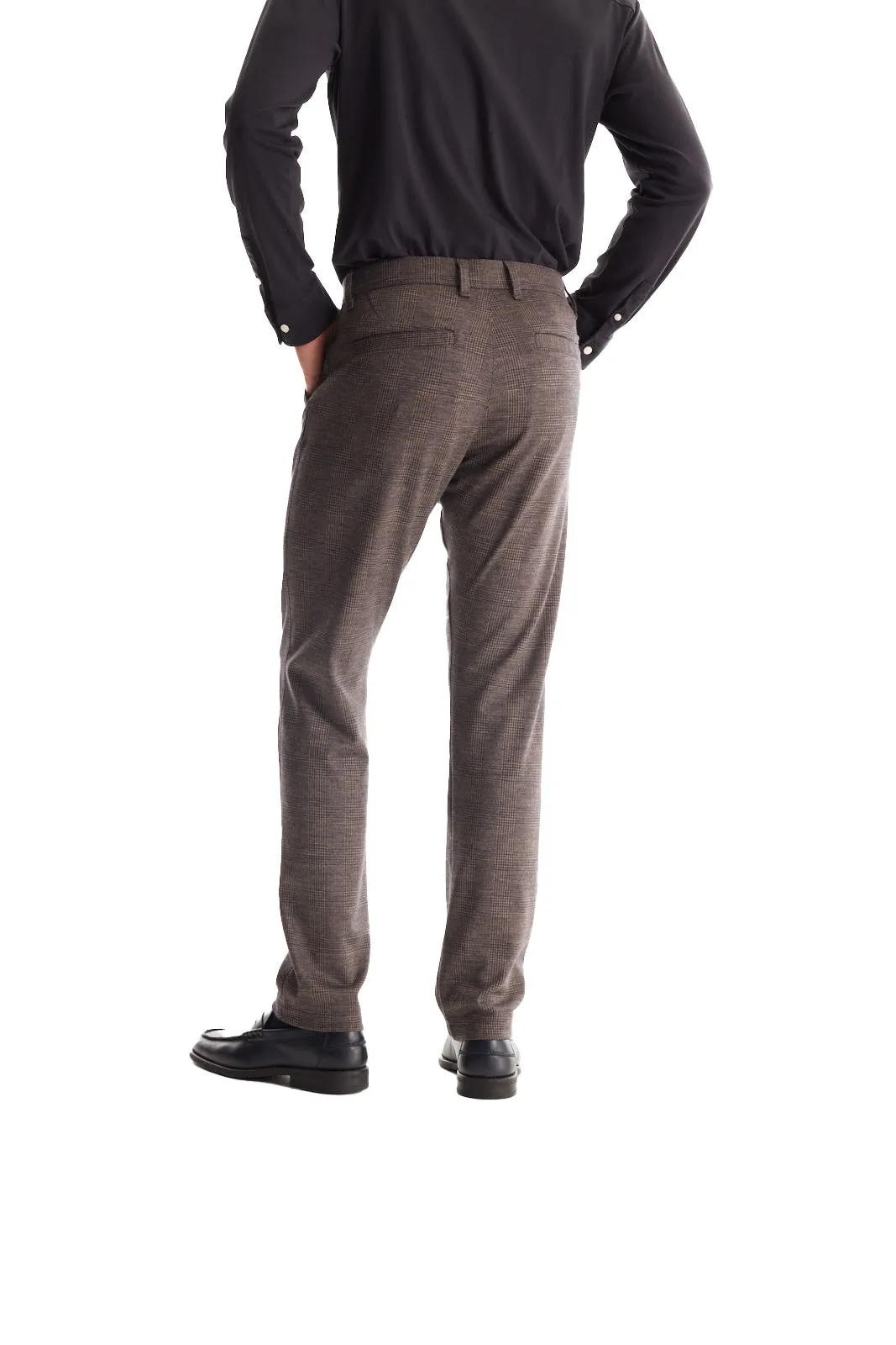 Soft Cloth Dress Pants in Glencheck Jersey - Coffee