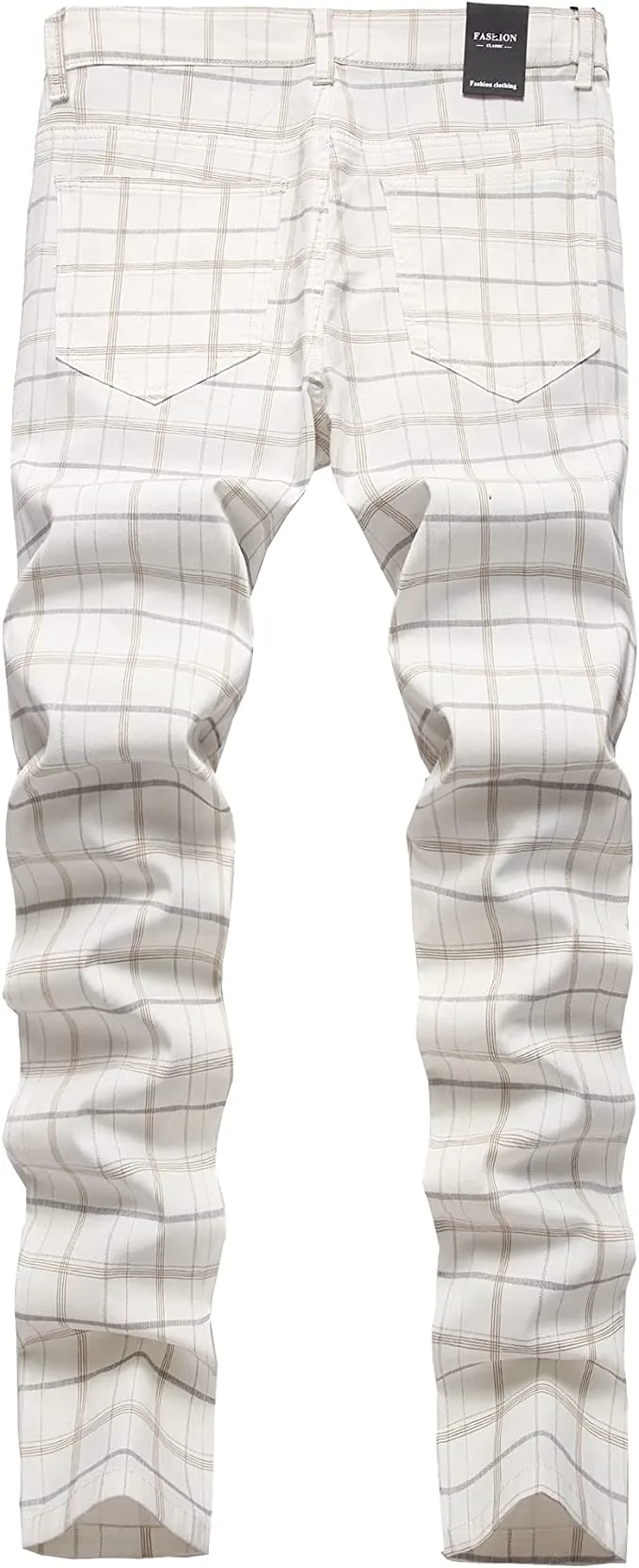 Stylish Men's White Plaid Flat Front Skinny Stretch Dress Pants