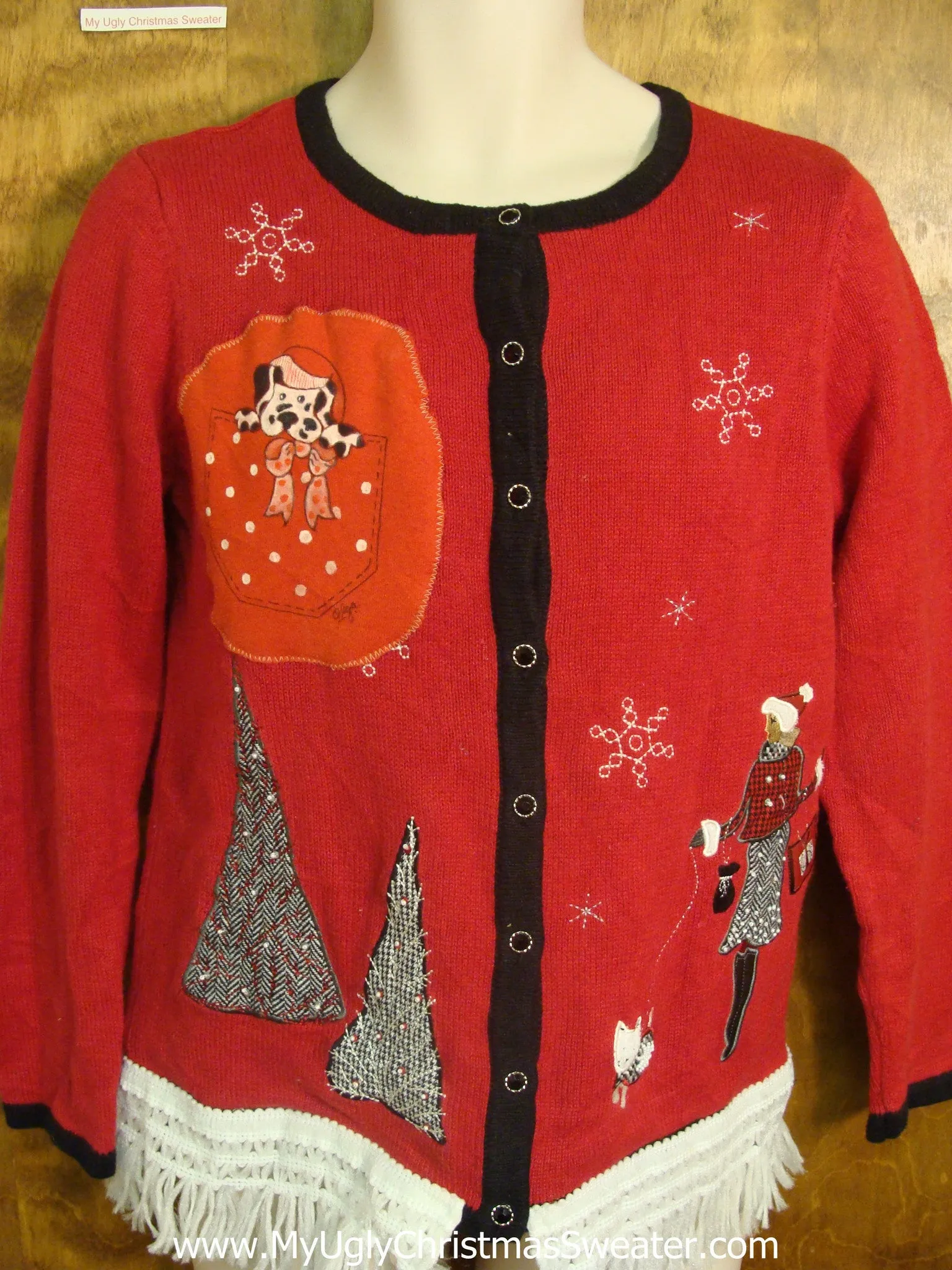 Stylish Woman and Her Dog Bad Christmas Sweater