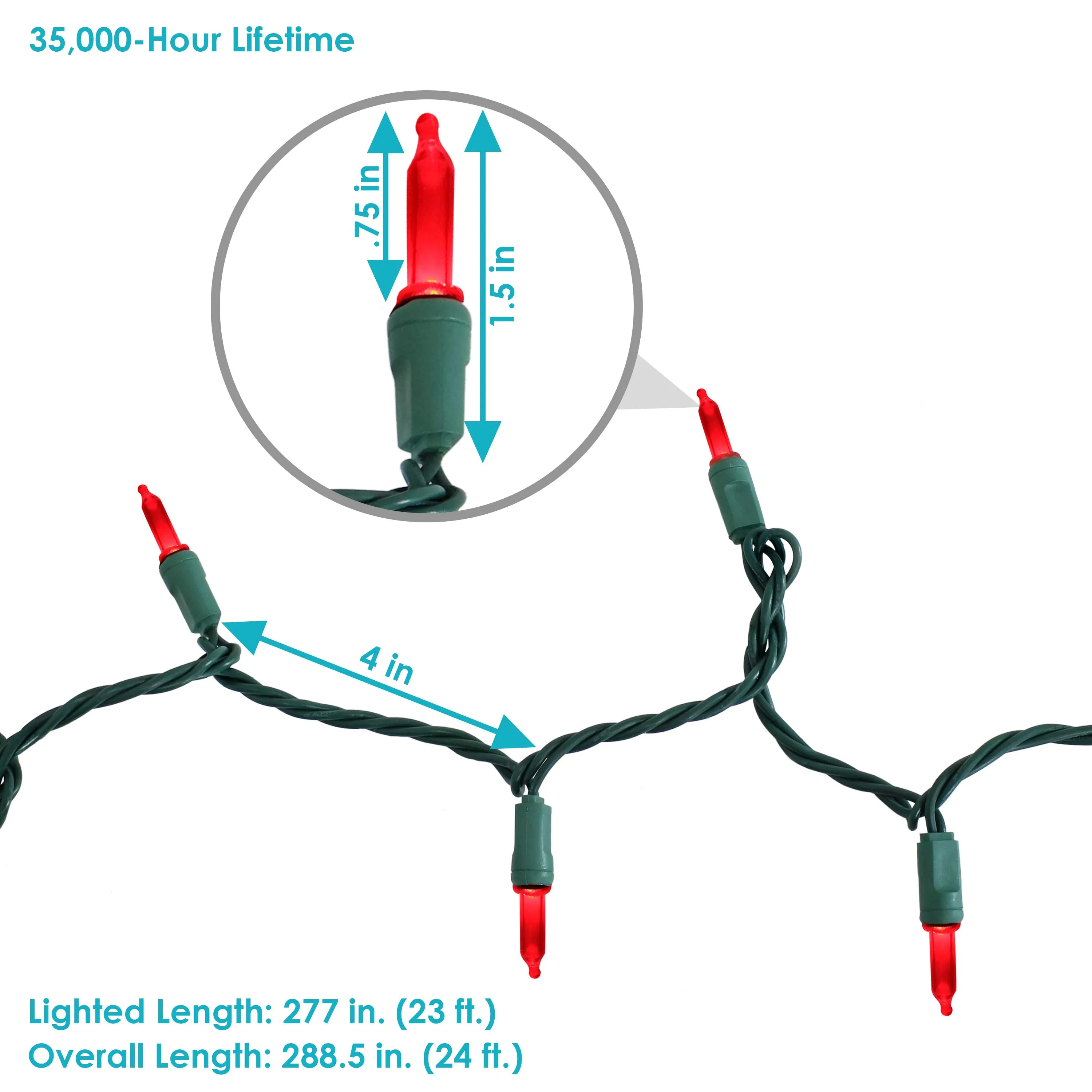 Sunnydaze 70-Count M6 Smooth LED Christmas Tree String Lights